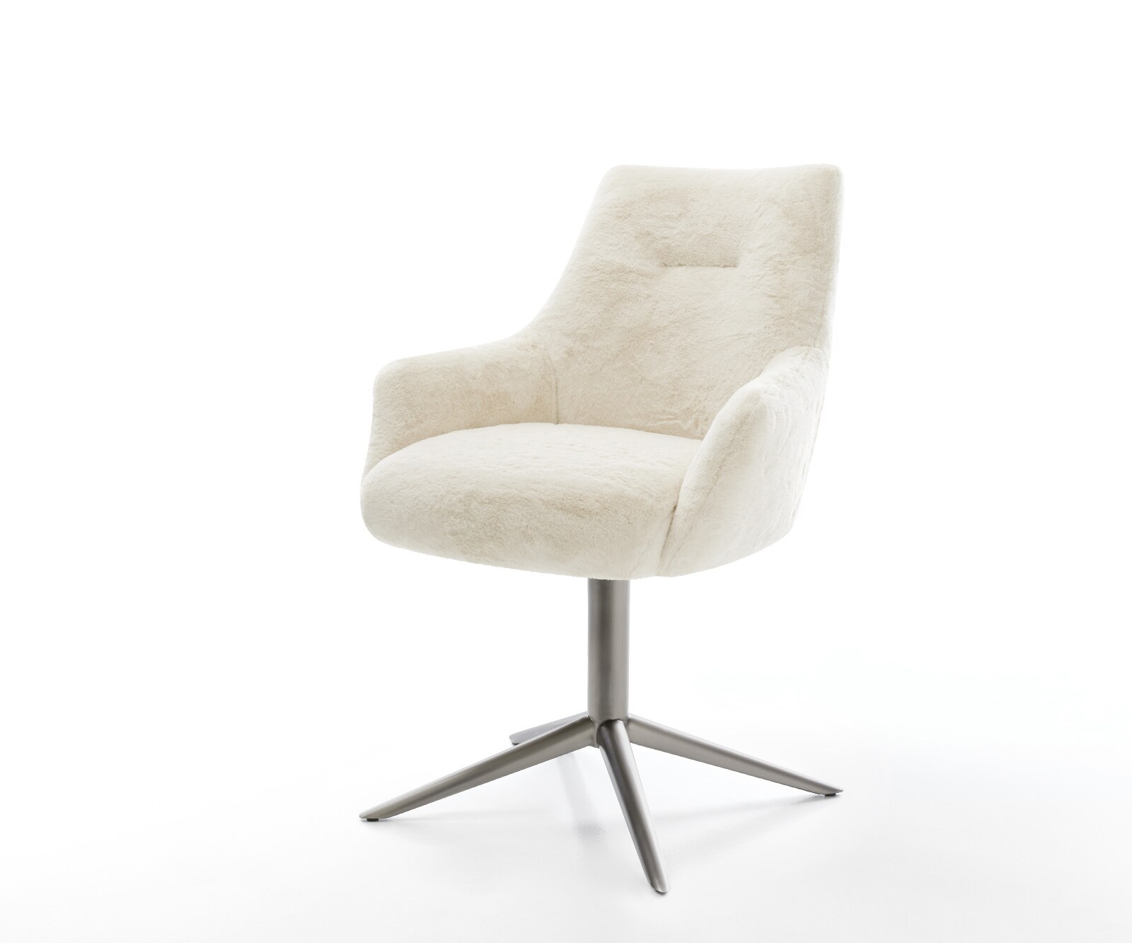 Draaistoel Alja-Flex met armleuning pluchen crème-wit kruispoot grafiet 360° draaibaar rocker-functie pocketveer kern