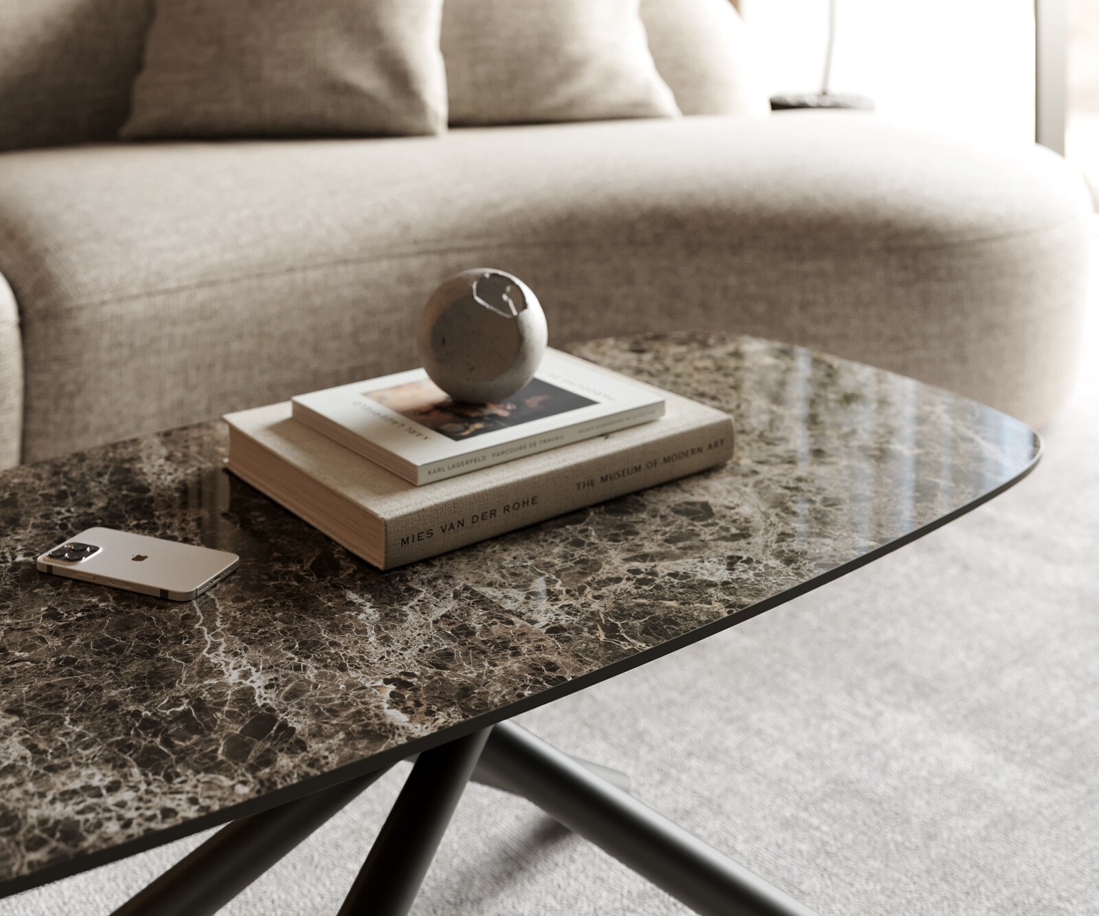 Salontafel Edge bootvorm 100x50 cm keramiek Emperador Extra Lucidato donkerbruin Sarity metaal zwart 5