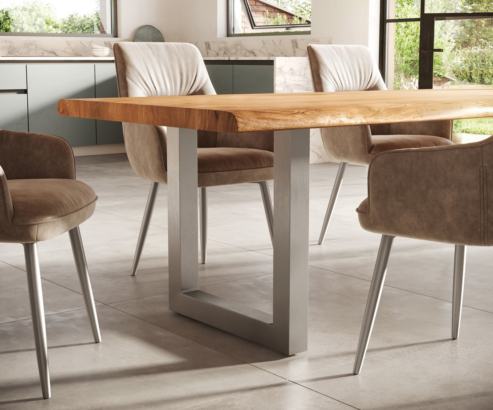 Eettafel Edge 300x100 XL acacia natuur roestvrijstaal breed Live-Edge 6