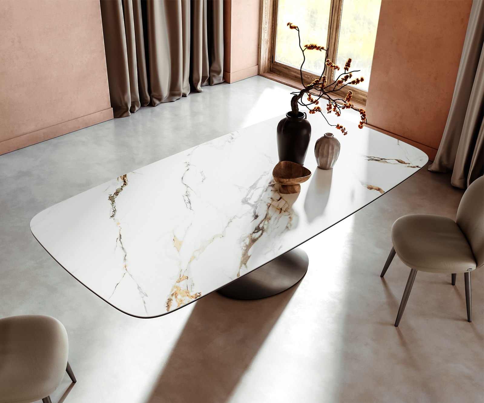 Eettafel Edge Boot 240x120 keramiek  Calacatta Luxe wit-goud-grijs Cono metaal zilver 3 Eettafel Edge Boot 240x120 keramiek  Calacatta Luxe wit-goud-grijs Cono metaal zilver 3