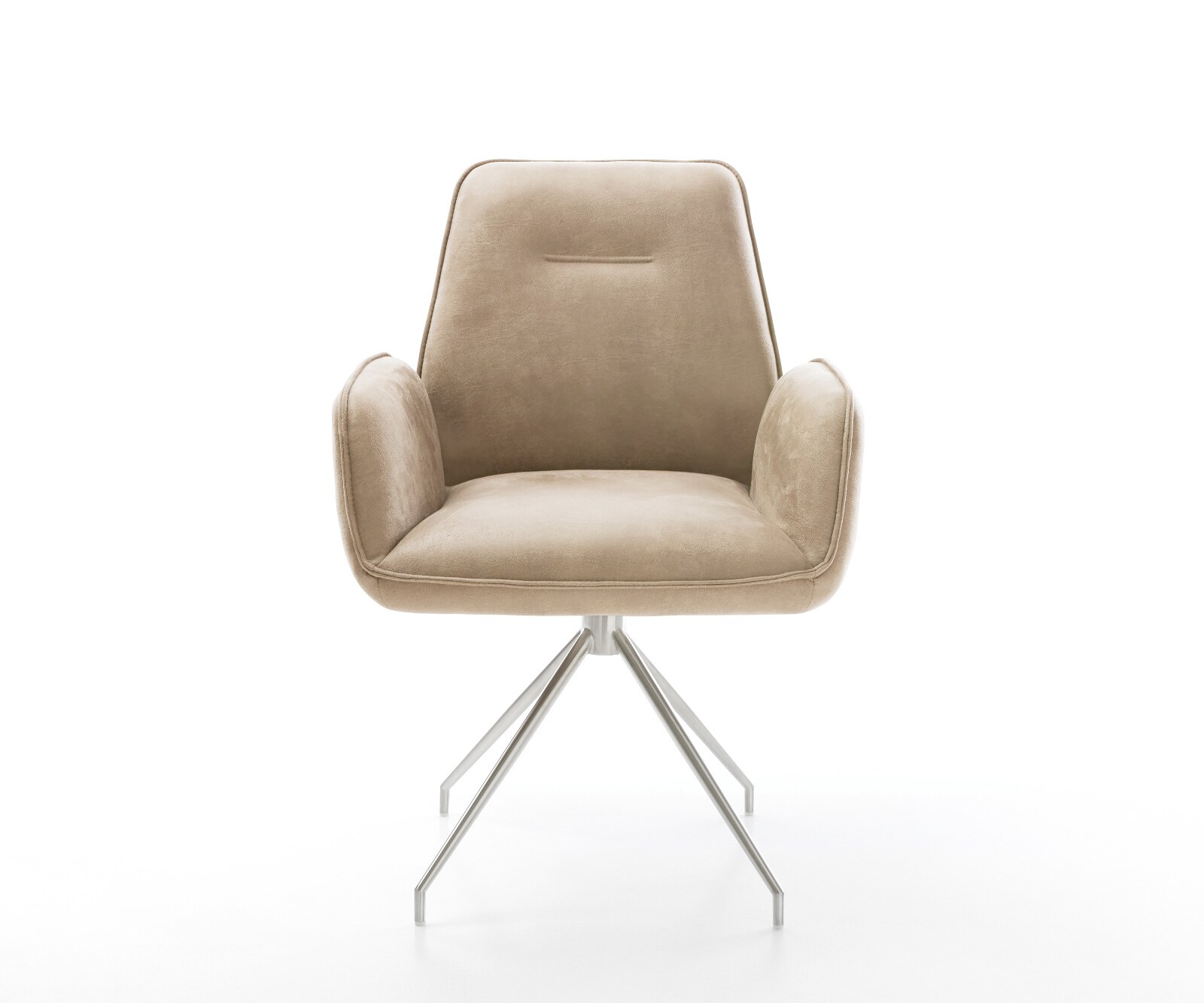 Eetkamerstoel Zoa-Flex microvelours beige vintage kruisframe conisch roestvrij staal pocketveer kern 1