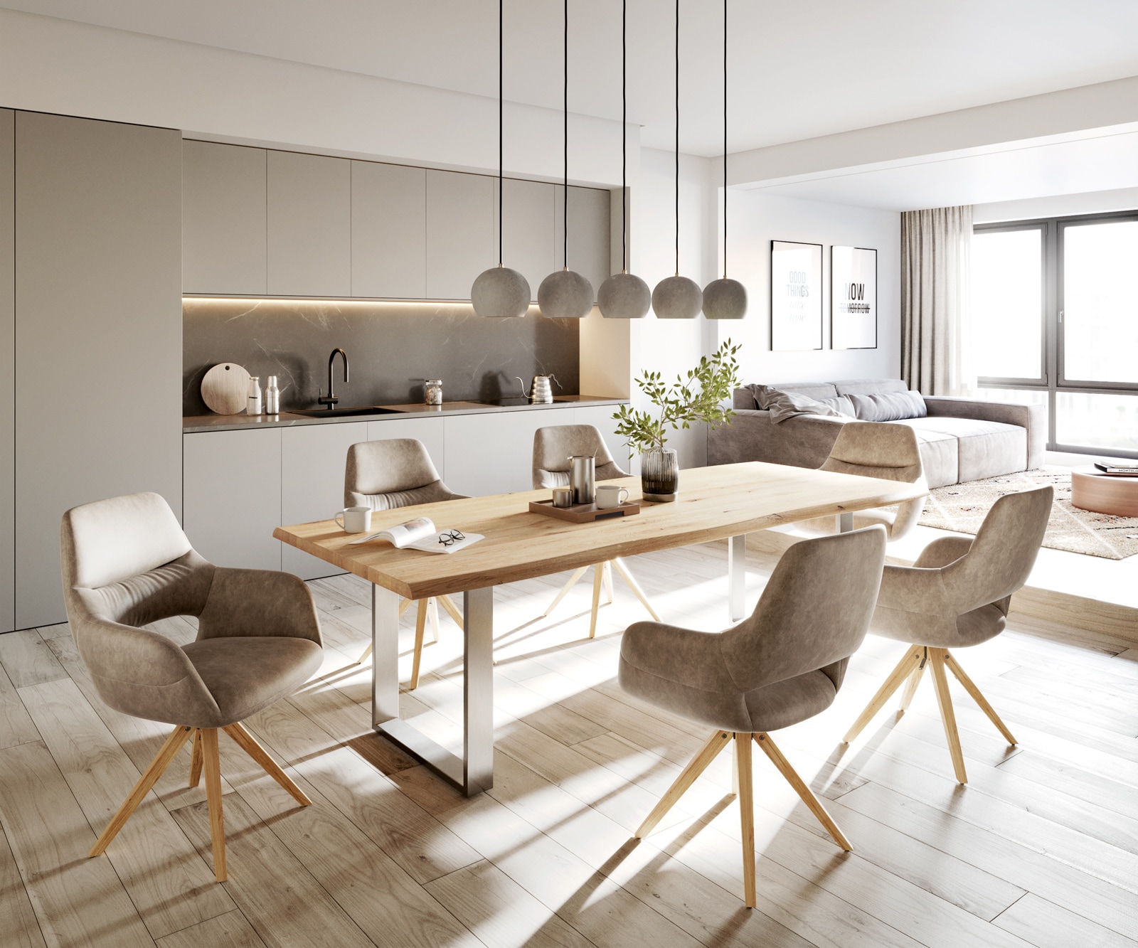 Eetkamerstoel Yago-Flex met armleuning microvelours taupe vintage houten frame hoekig natuur pocketveer kern 3 Eetkamerstoel Yago-Flex met armleuning microvelours taupe vintage houten frame hoekig natuur pocketveer kern 3