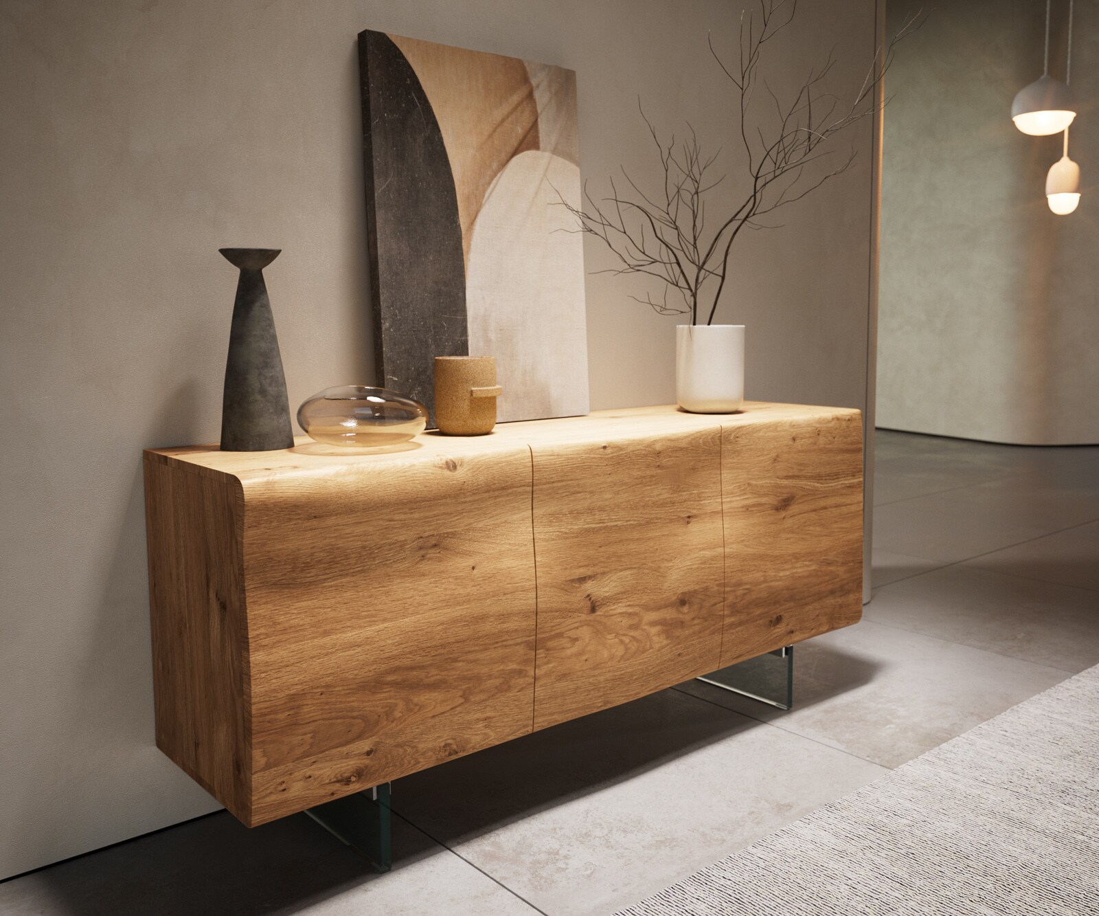 Dressoir New Live-Edge 145 cm eiken natuur 3 deuren glasonderstel 3