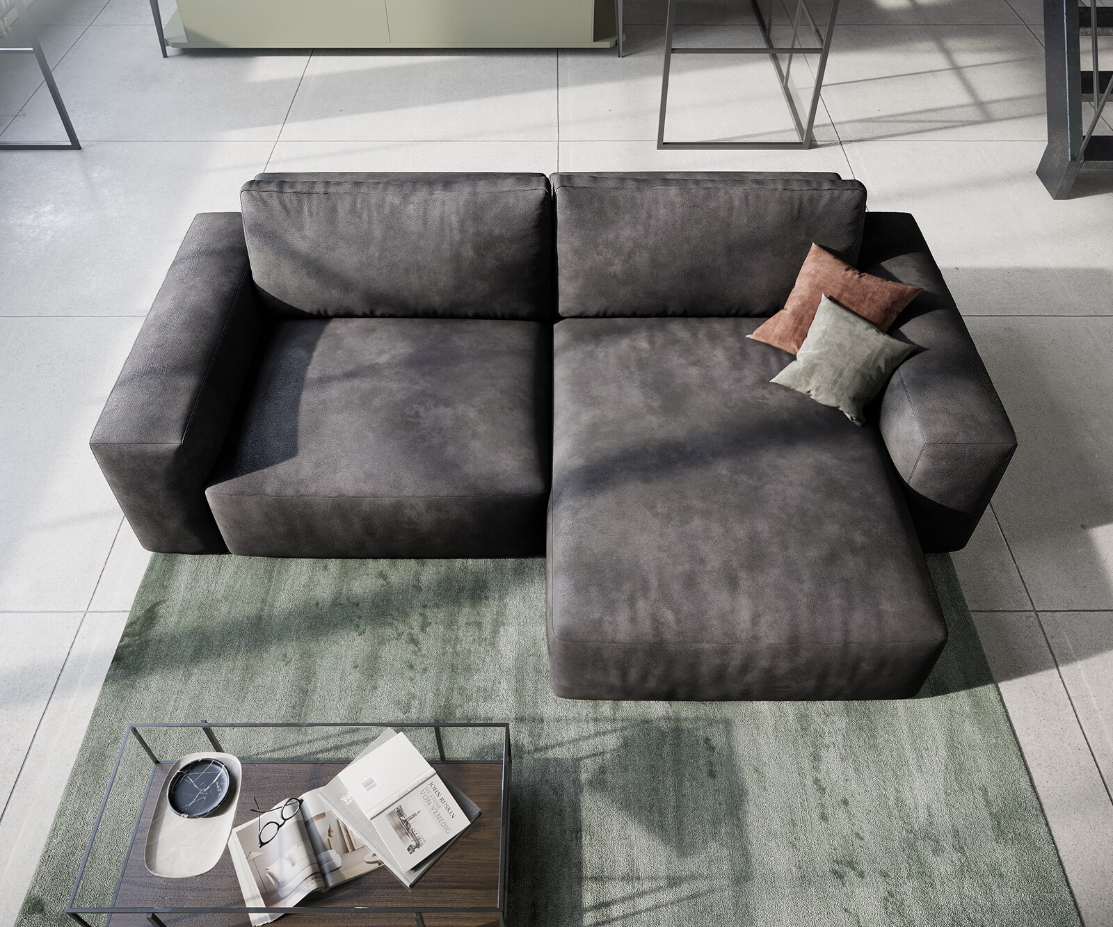 Hoeksofa Lanzo 230x155 cm kunstleer vintage antraciet met variabele recamière 3