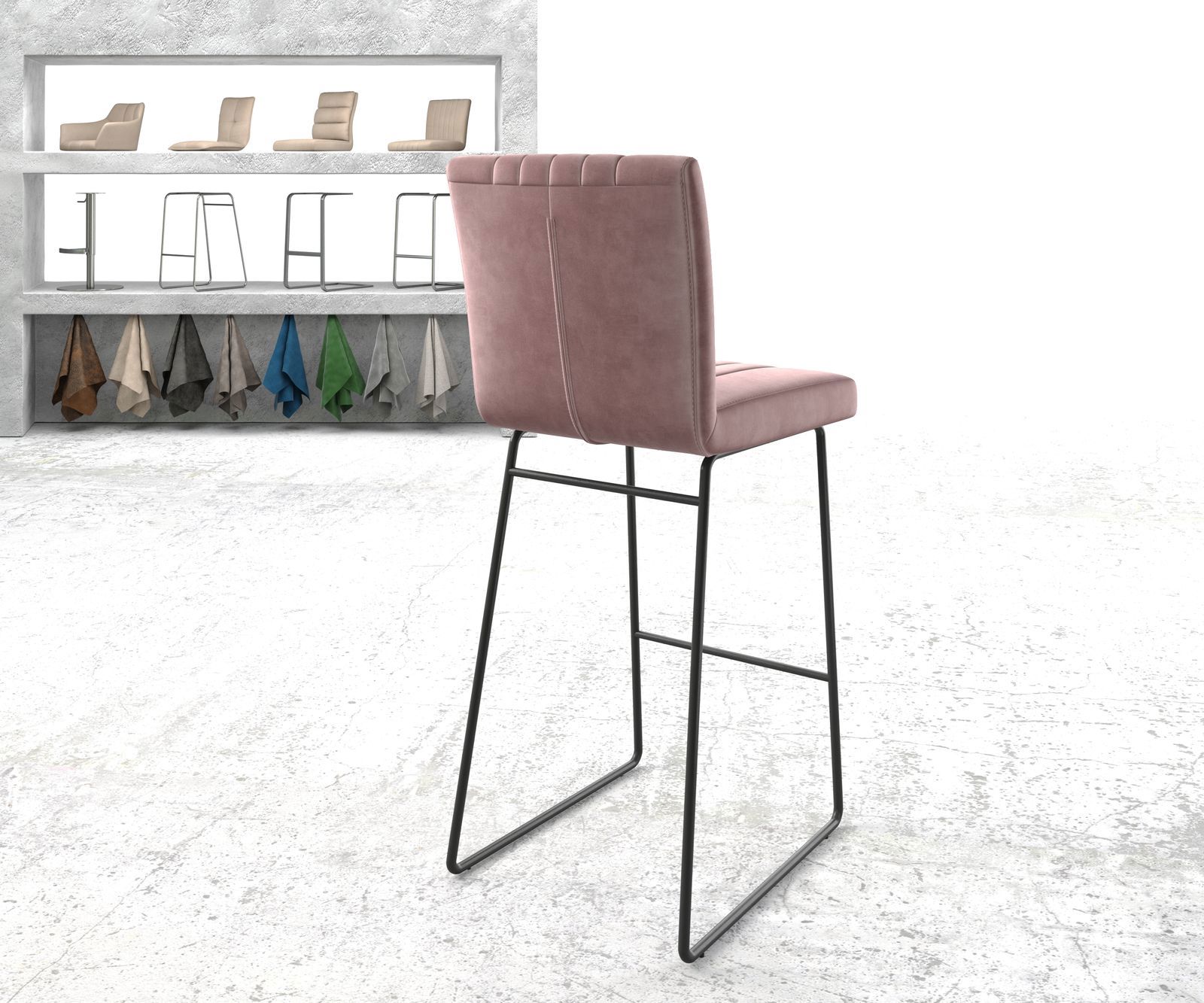 Barstoel Luiga-Flex fluweel rosé slipframe metaal 2