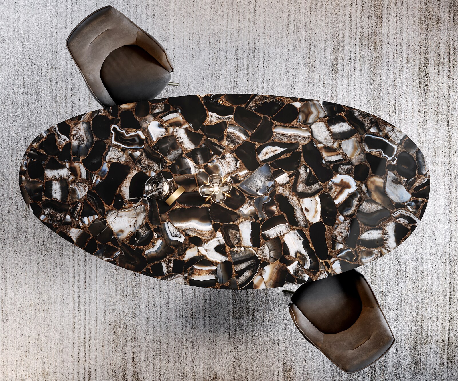 Eetkamertafel Edge Oval 280x130 cm Keramiek Iris FMG Agatablack Infinity Metaal Effectafwerking Titan 3