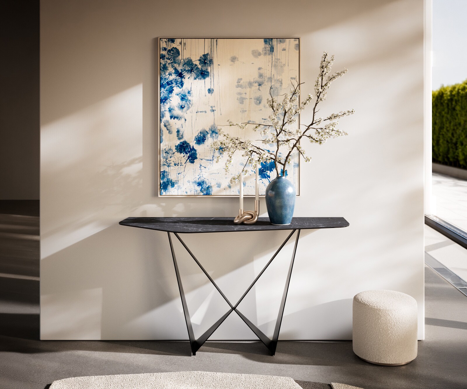Consoletafel Edge Polygonaal 140x50 cm Keramiek Laminam® Nero Greco Anthrazit Spios Metaal Zwart 4