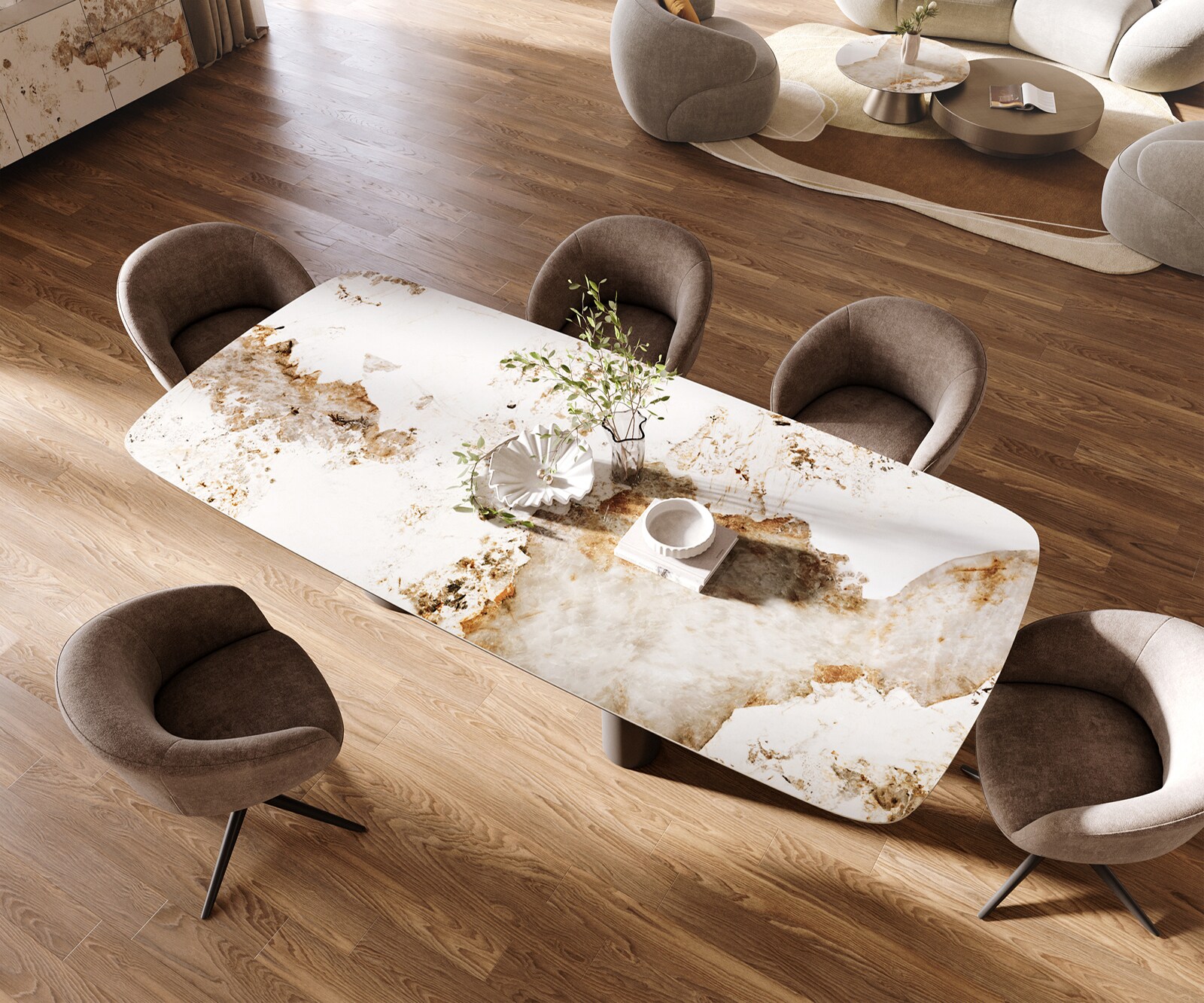 Eettafel Edge Boot 260x120 cm Keramiek Minas Melange Wit-Beige Troa Metaal Zwart 4