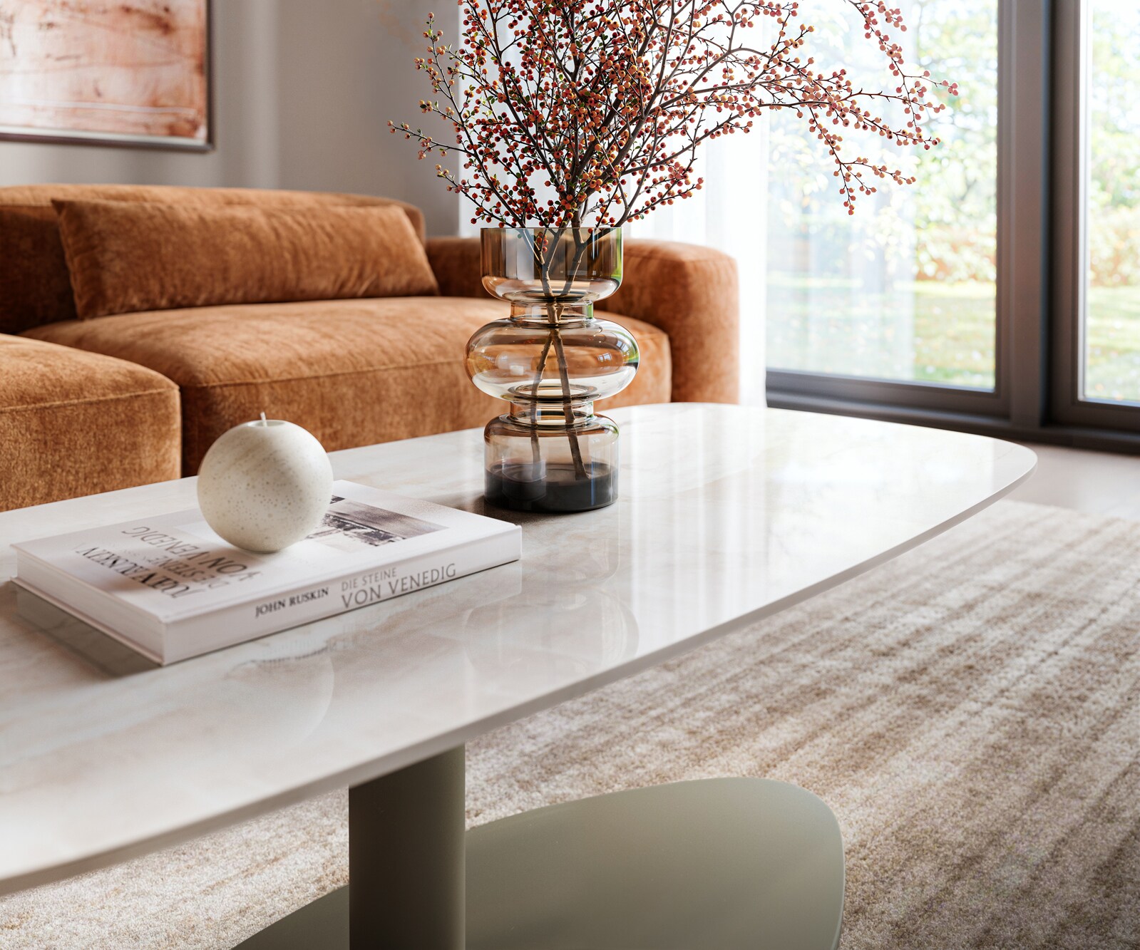 Salontafel Edge bootvormig 100x50 cm keramiek Onyx Champagne Vibany metaal effectafwerking titaan 5