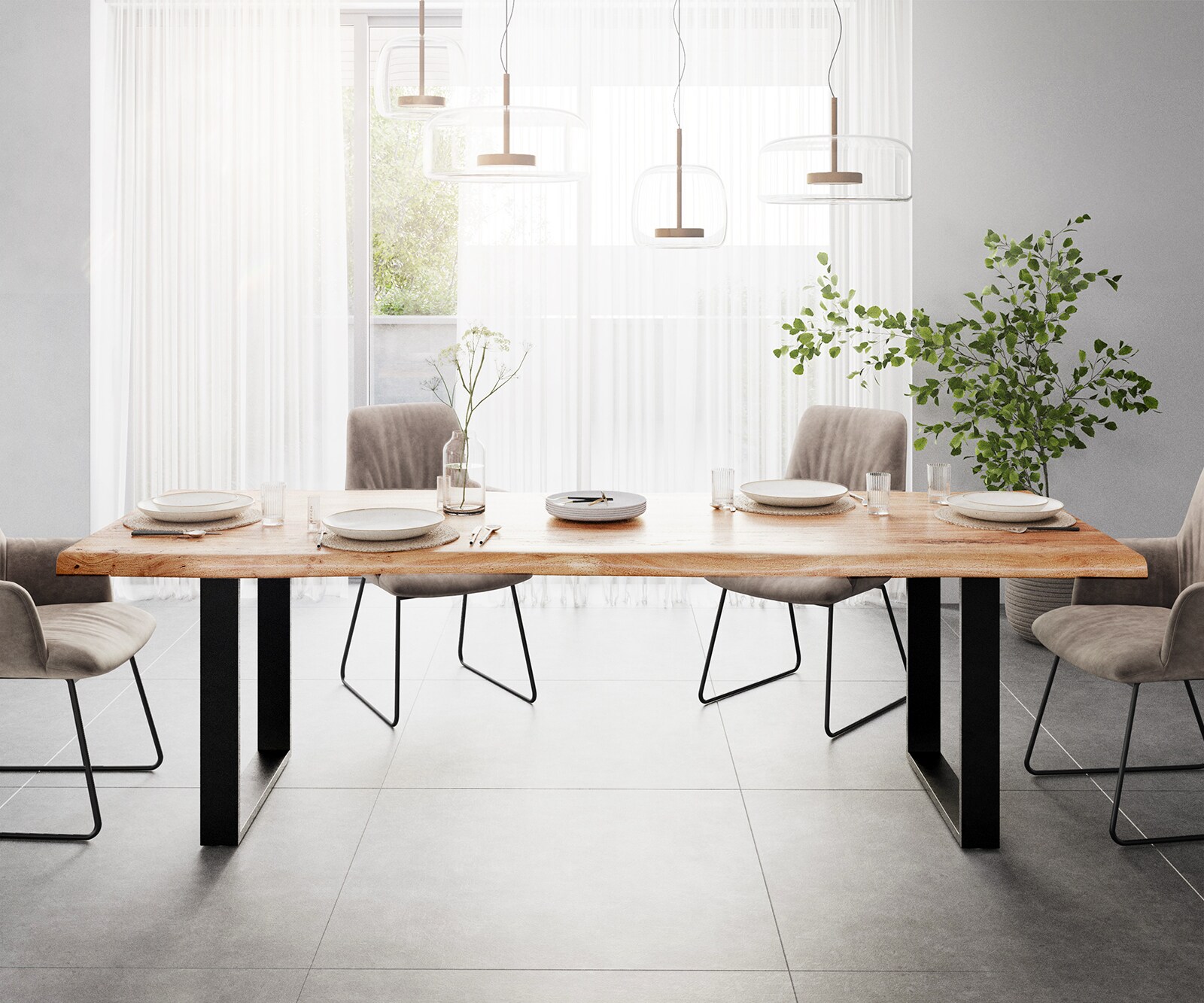 Eettafel Classic-Edge 260x100 acacia natuur frame hoekig metaal zwart 2