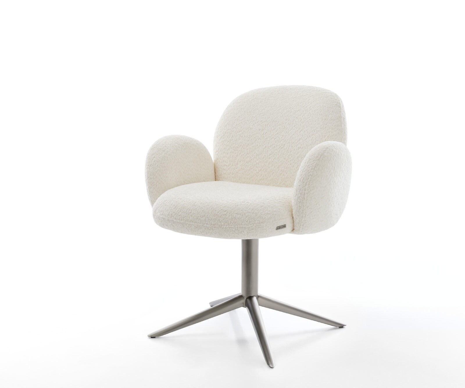 Draaistoel Nube-Flex met armleuning bouclé wit kruispoot grafiet 360° draaibaar rocker-functie pocketveer kern
