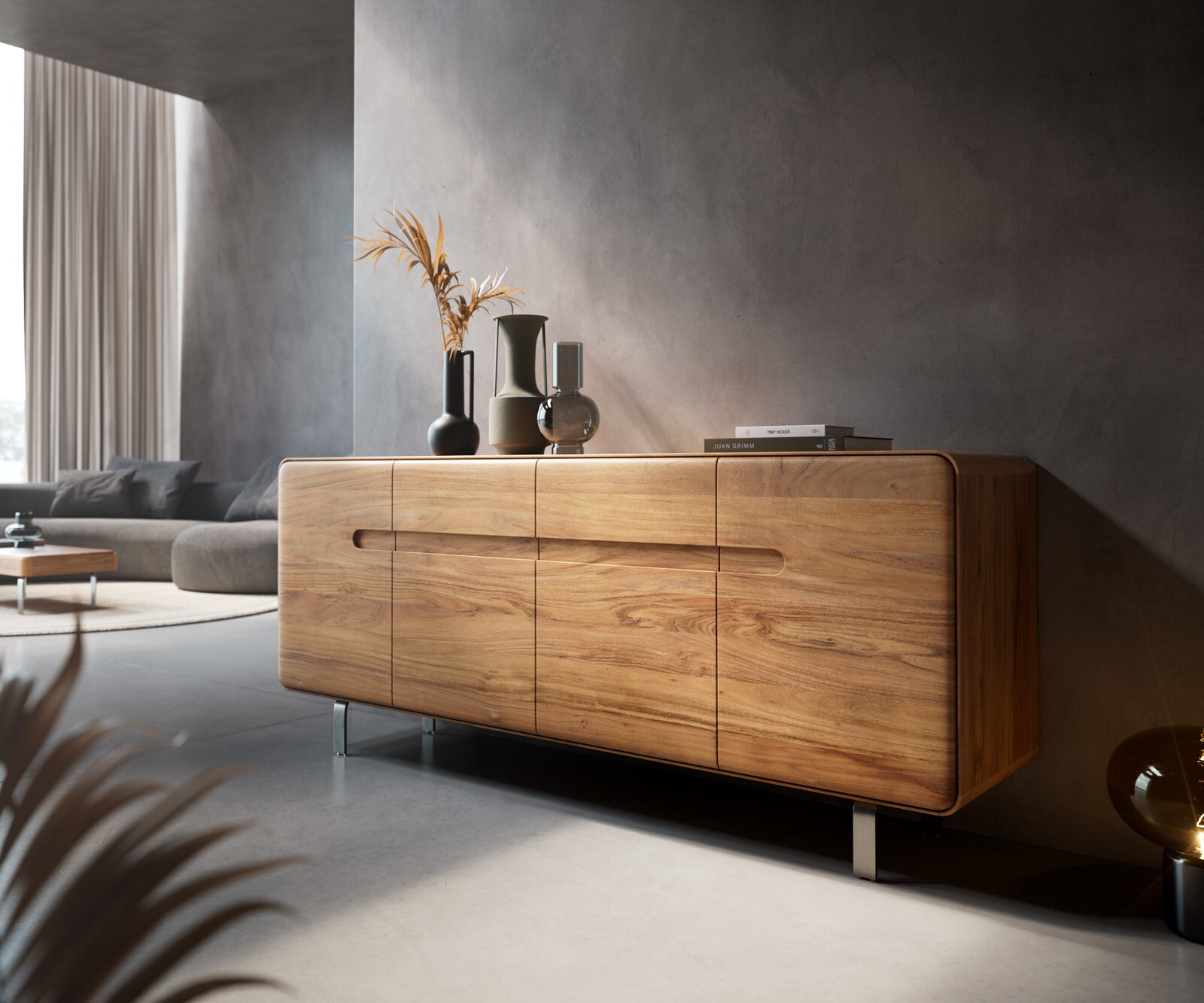 Dressoir Anaya 175 cm natuur acacia 4 deuren L-onderstel roestvrij staal 1