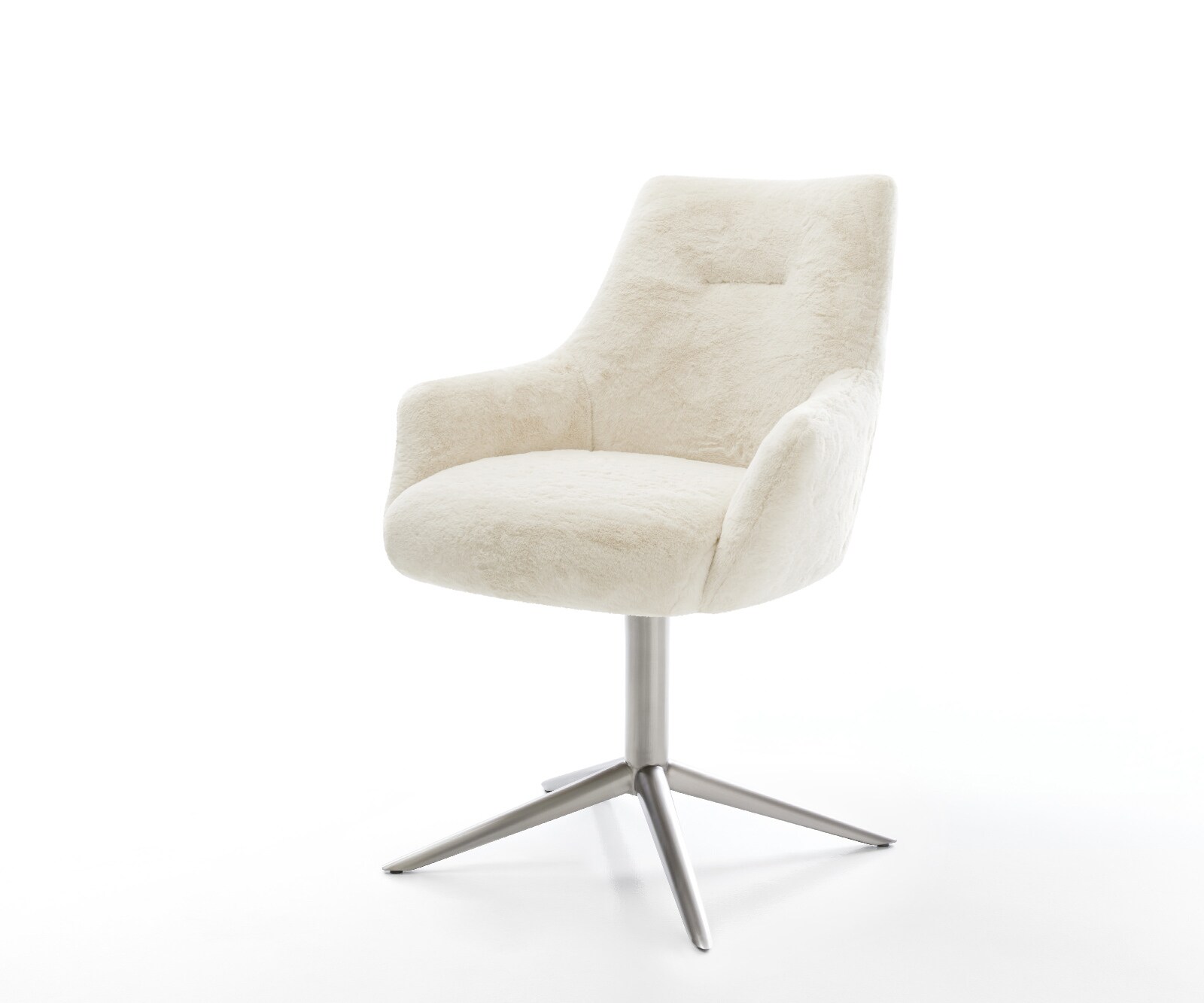 Draaistoel Alja-Flex met armleuning pluchen crème-wit kruispoot roestvrij staal 360° draaibaar rocker-functie pocketveer kern