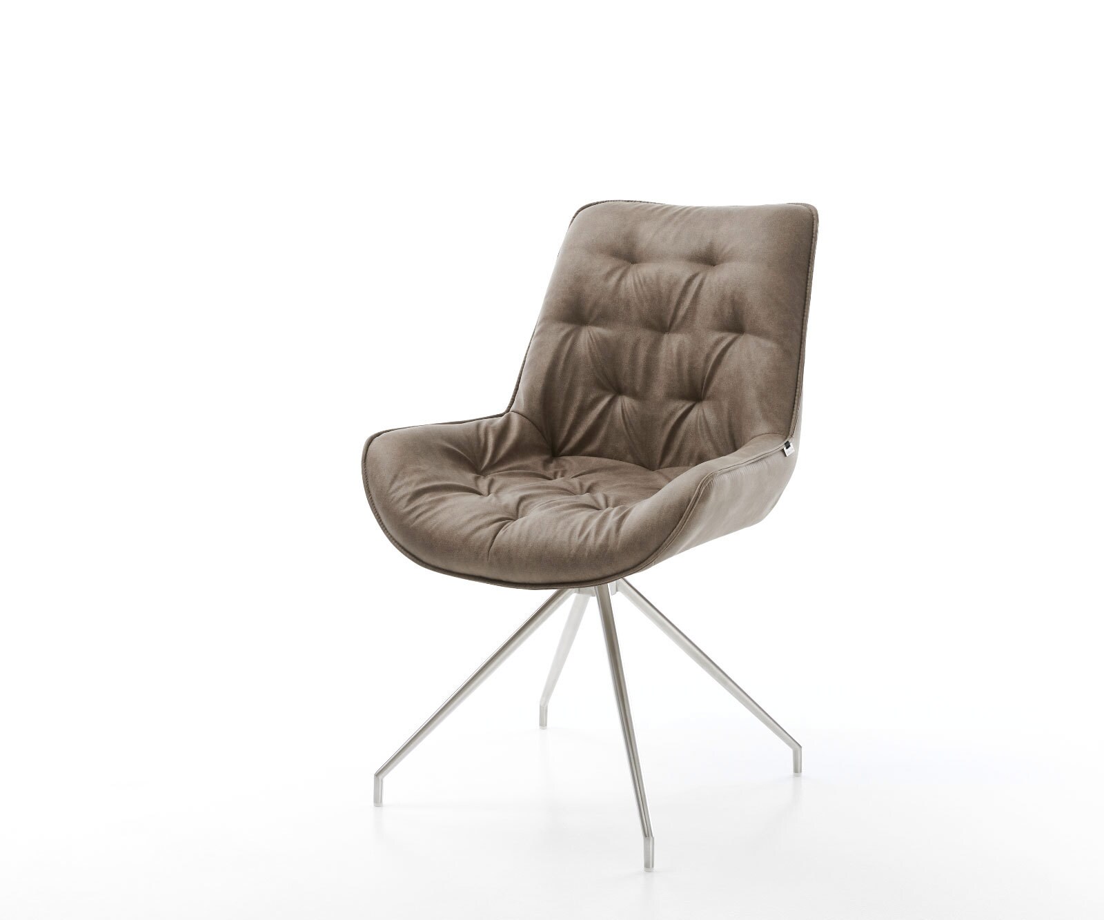 Eetkamerstoel Taimi-Flex microvelours taupe vintage kruisframe conisch roestvrij staal