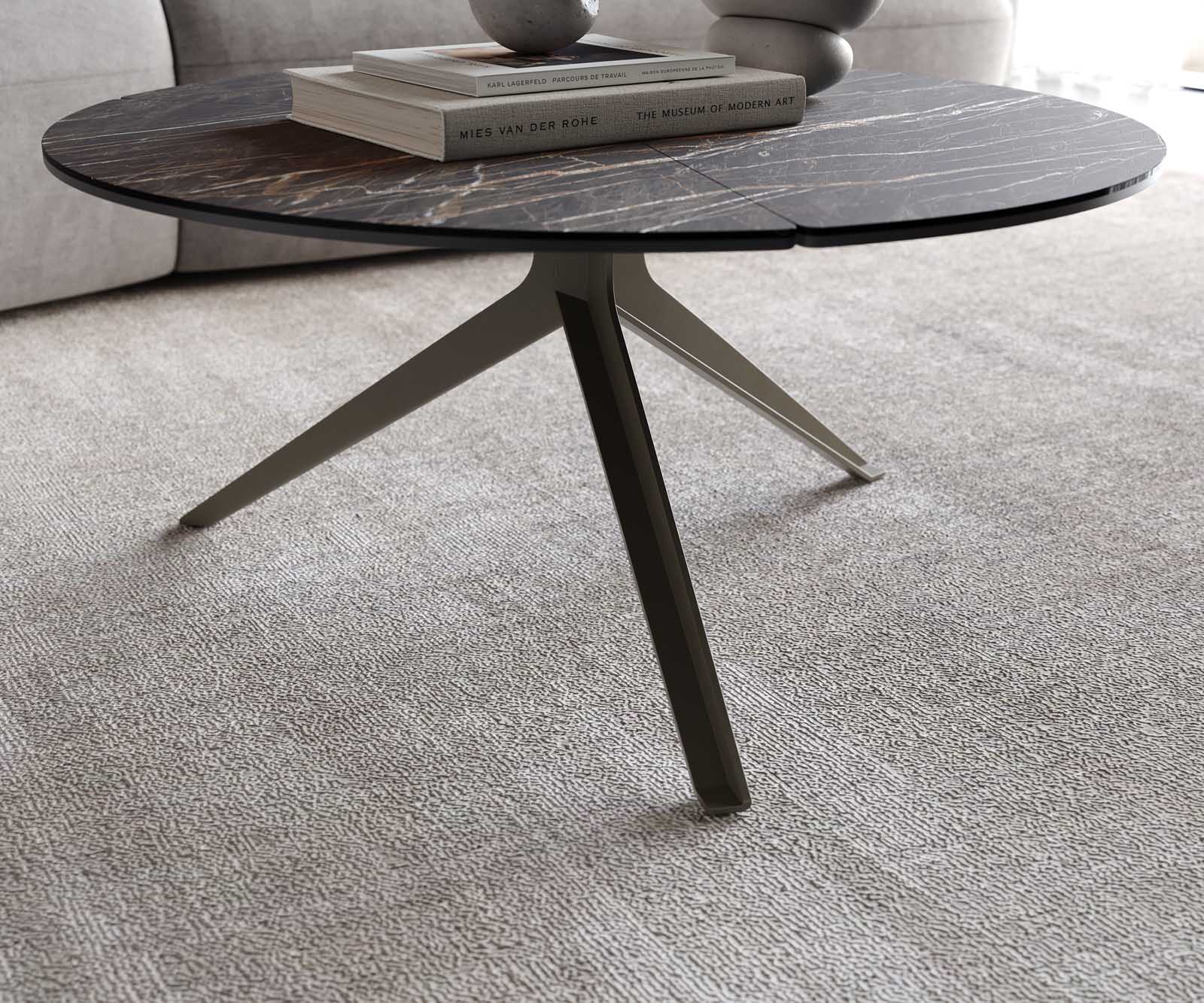 Salontafel Delron 70x70 cm keramiek Laminam®Noir Desir Bruin Kruisvoet plat metaal effect afwerking Titanium 5