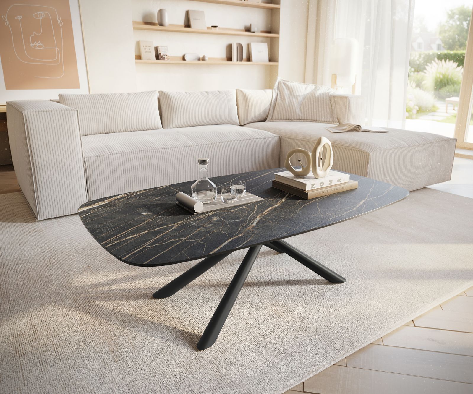 Salontafel Edge Boot 120x70 cm keramiek Laminam® Noir Desir bruin Sarity zwart metaal 1