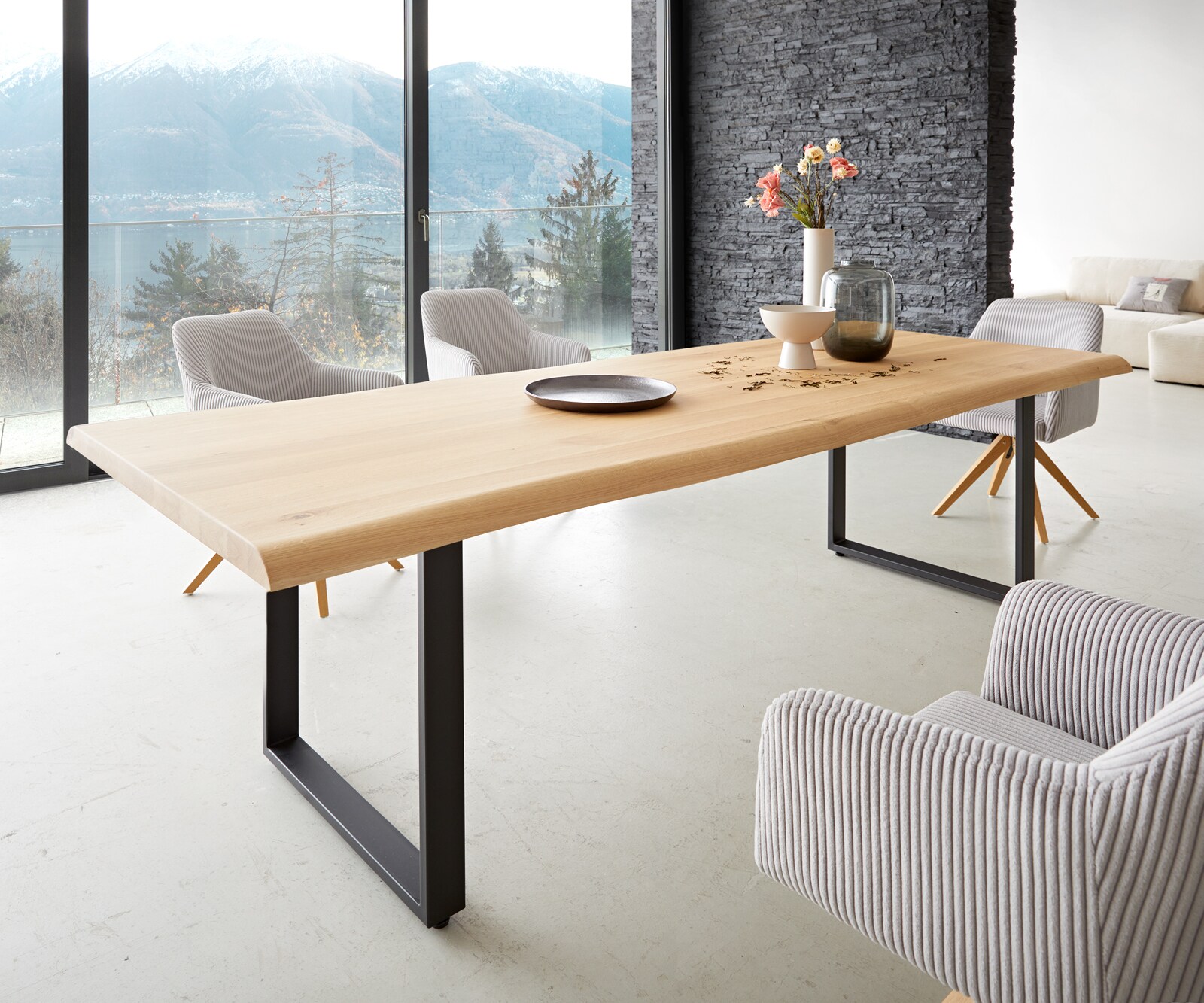 DELIFE Eettafel Edge 260x100 eiken natuur skid  zwart  Live-Edge