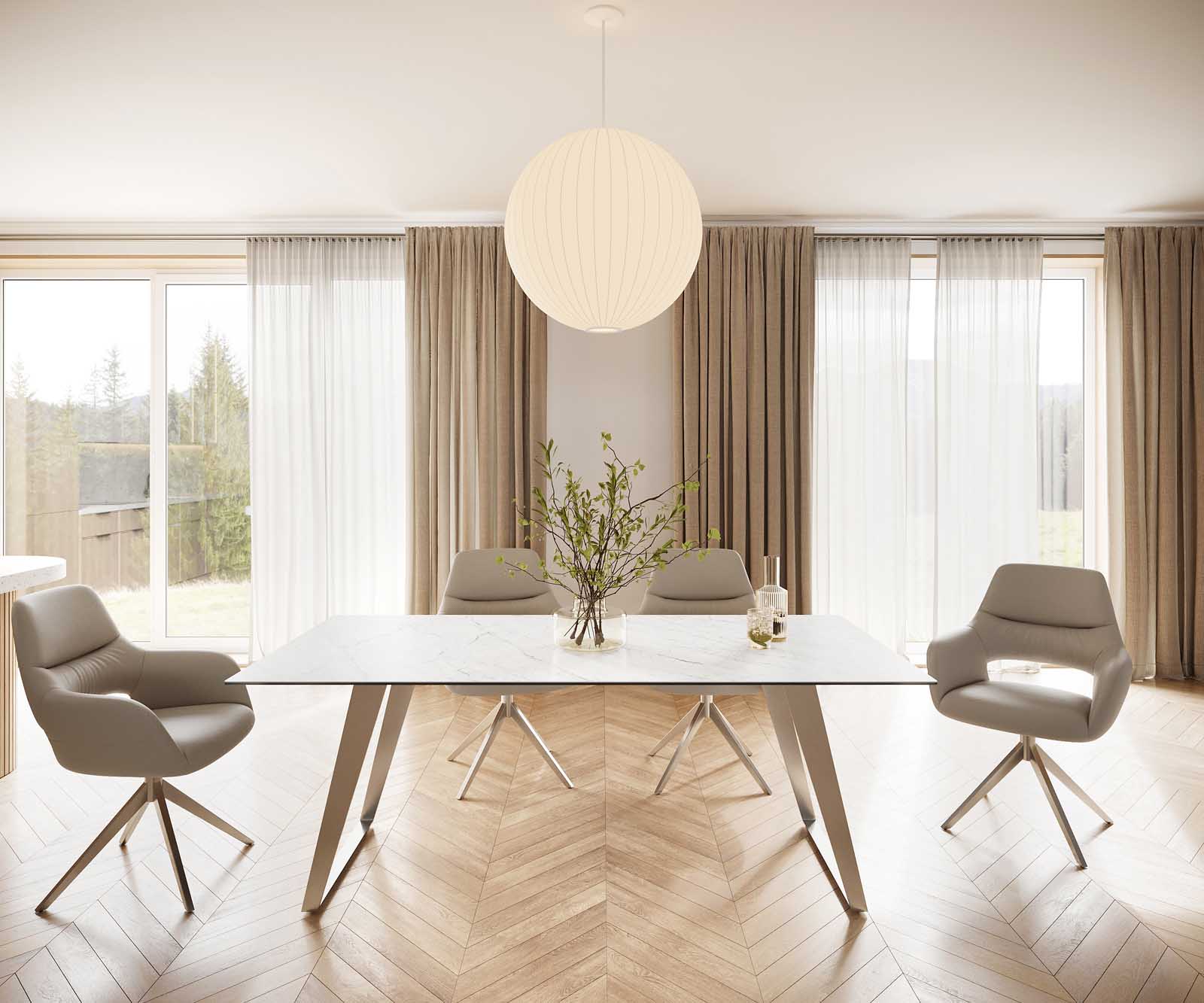 Eettafel Edge 200x100 keramiek Laminam® Statuarietto wit roestvrij staal hoekig 1