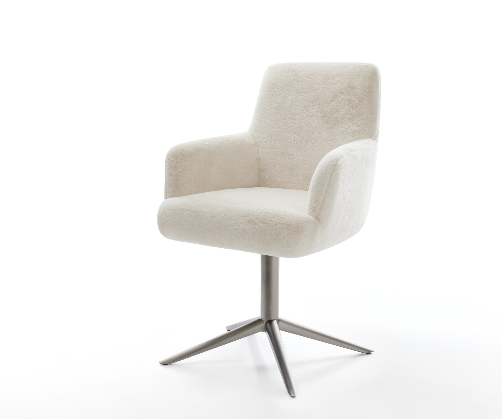 Draaistoel Heira-Flex met armleuning pluchen crème-wit kruispoot grafiet 360° draaibaar rocker-functie pocketveer kern 1