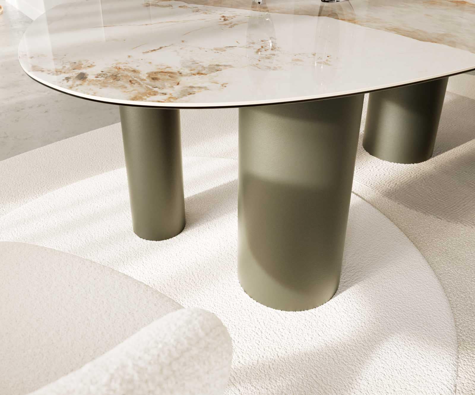 Eettafel Edge ovaal 220x120 keramiek Minas Melange wit-beige pilier metaal effect afwerking titanium 6 Eettafel Edge ovaal 220x120 keramiek Minas Melange wit-beige pilier metaal effect afwerking titanium 6