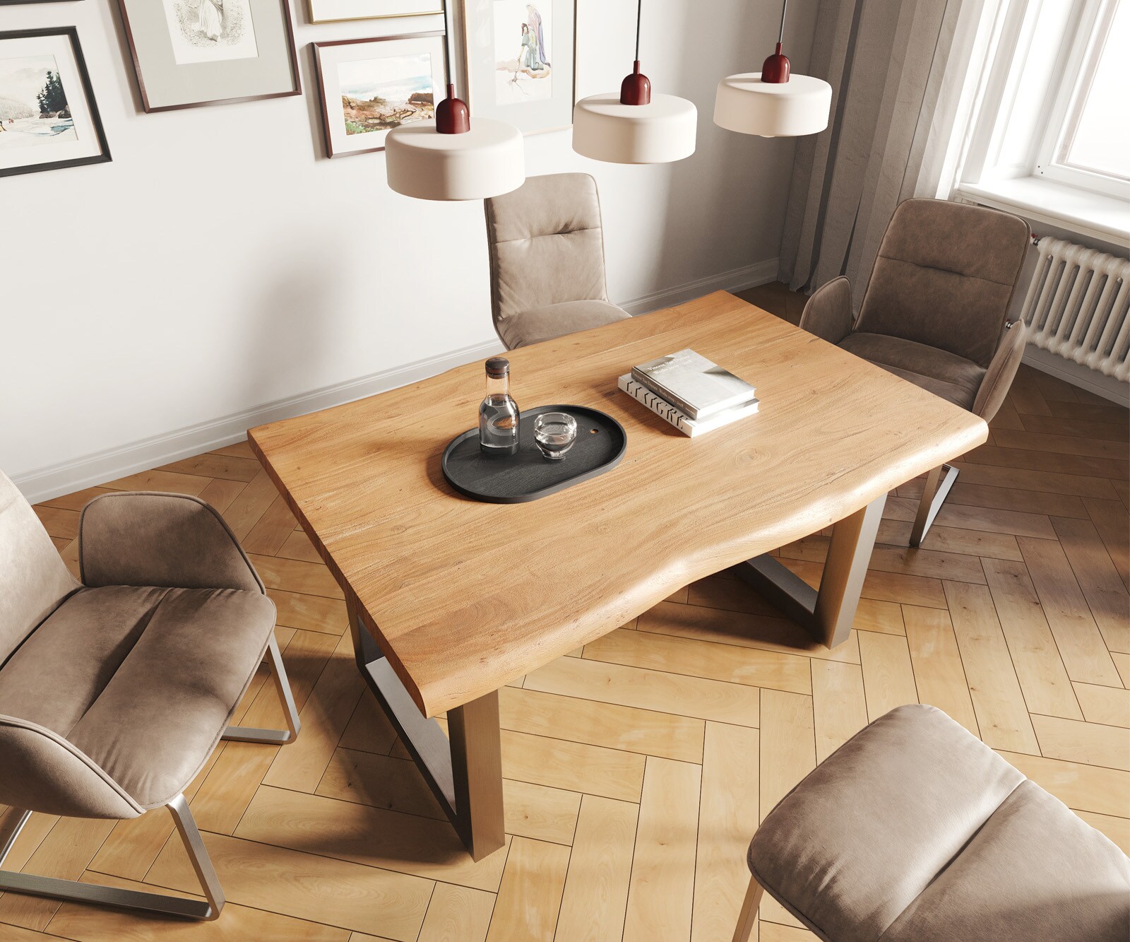 Eettafel Edge 140x90 XL acacia natuur roestvrijstaal breed Live-Edge 3