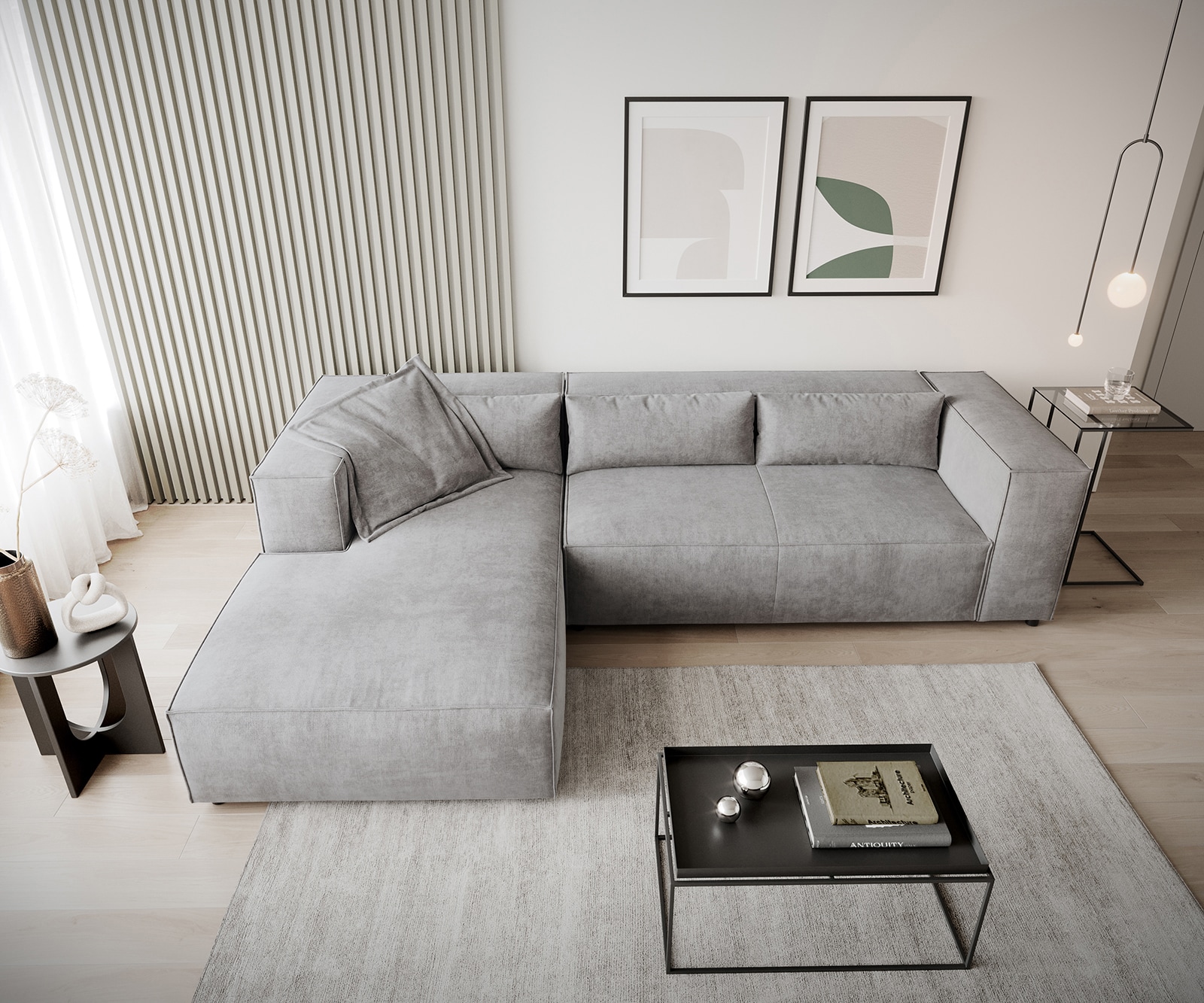 Hoekbank Brom 260x175 cm microvezel grijs recamiere links 4 Hoekbank Brom 260x175 cm microvezel grijs recamiere links 4