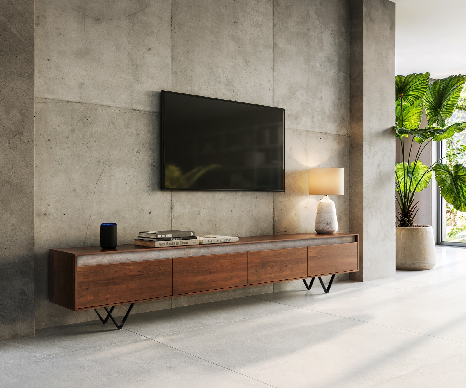 Tv-meubel Stonegrace massief hout leisteen 1 Tv-meubel Stonegrace massief hout leisteen 1