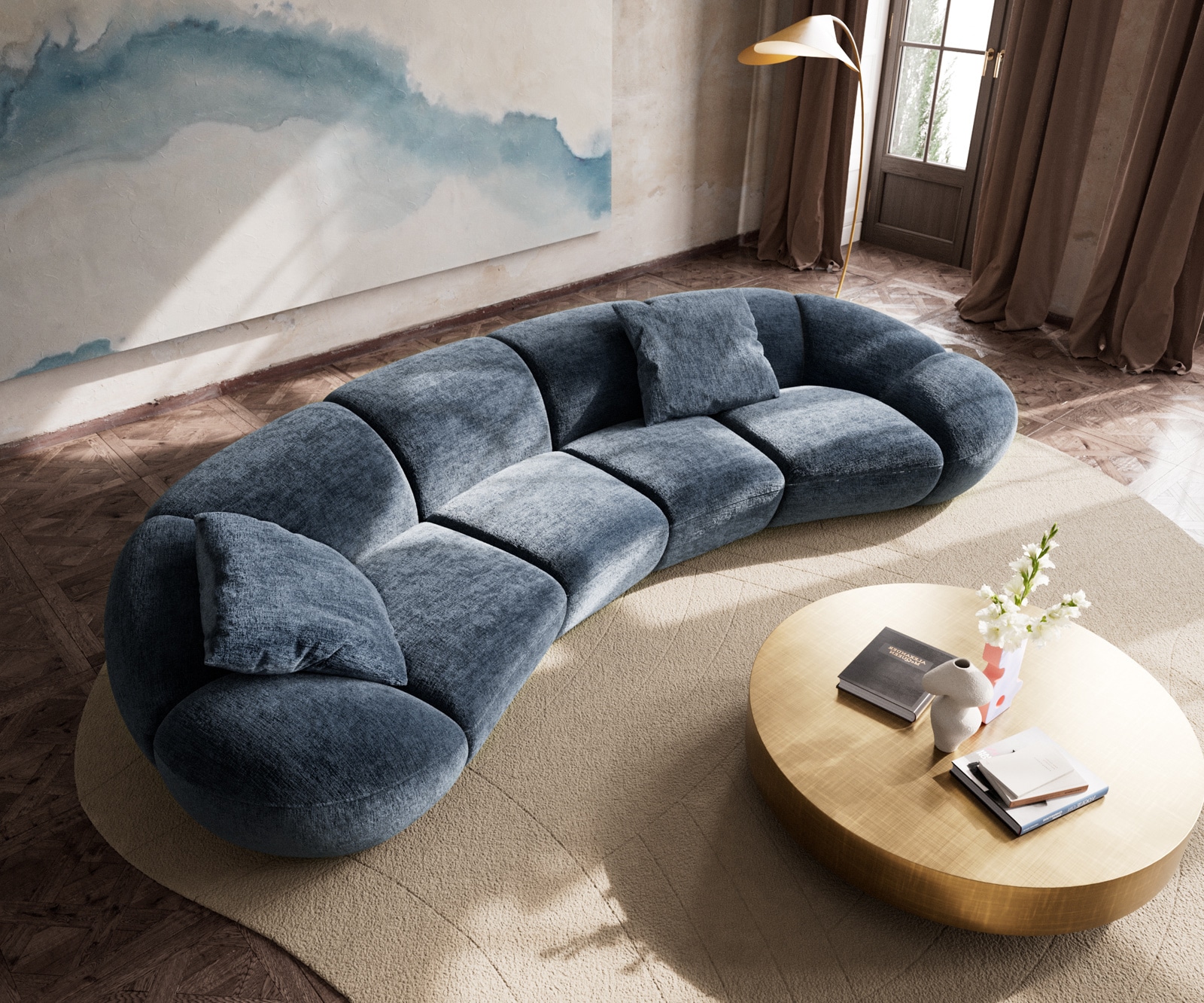Big-sofa Lunna 360x175 cm chenille blauw 2 kussens 3