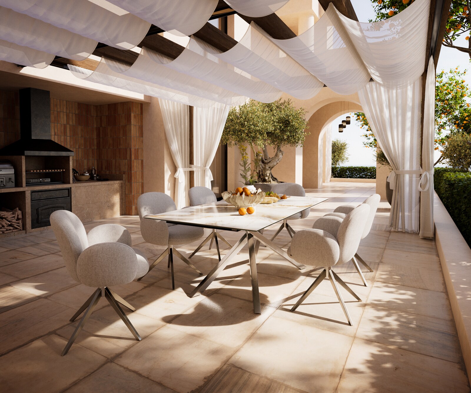 Outdoortafel Edge 200x100 cm keramiek Minas Melange wit-beige kruispoot rechthoekig roestvrij staal 6