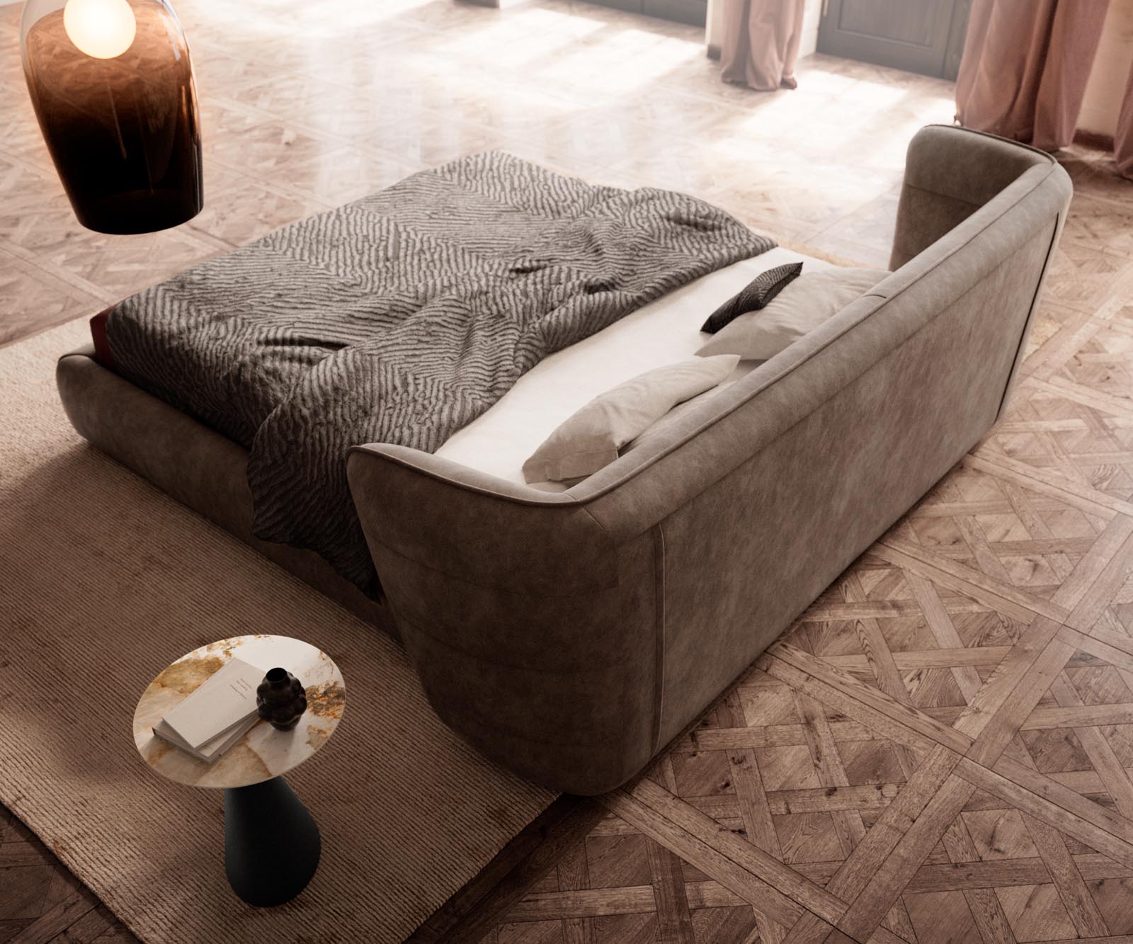 Simea gestoffeerd bed 180x200 cm microvezel taupe vintage 6