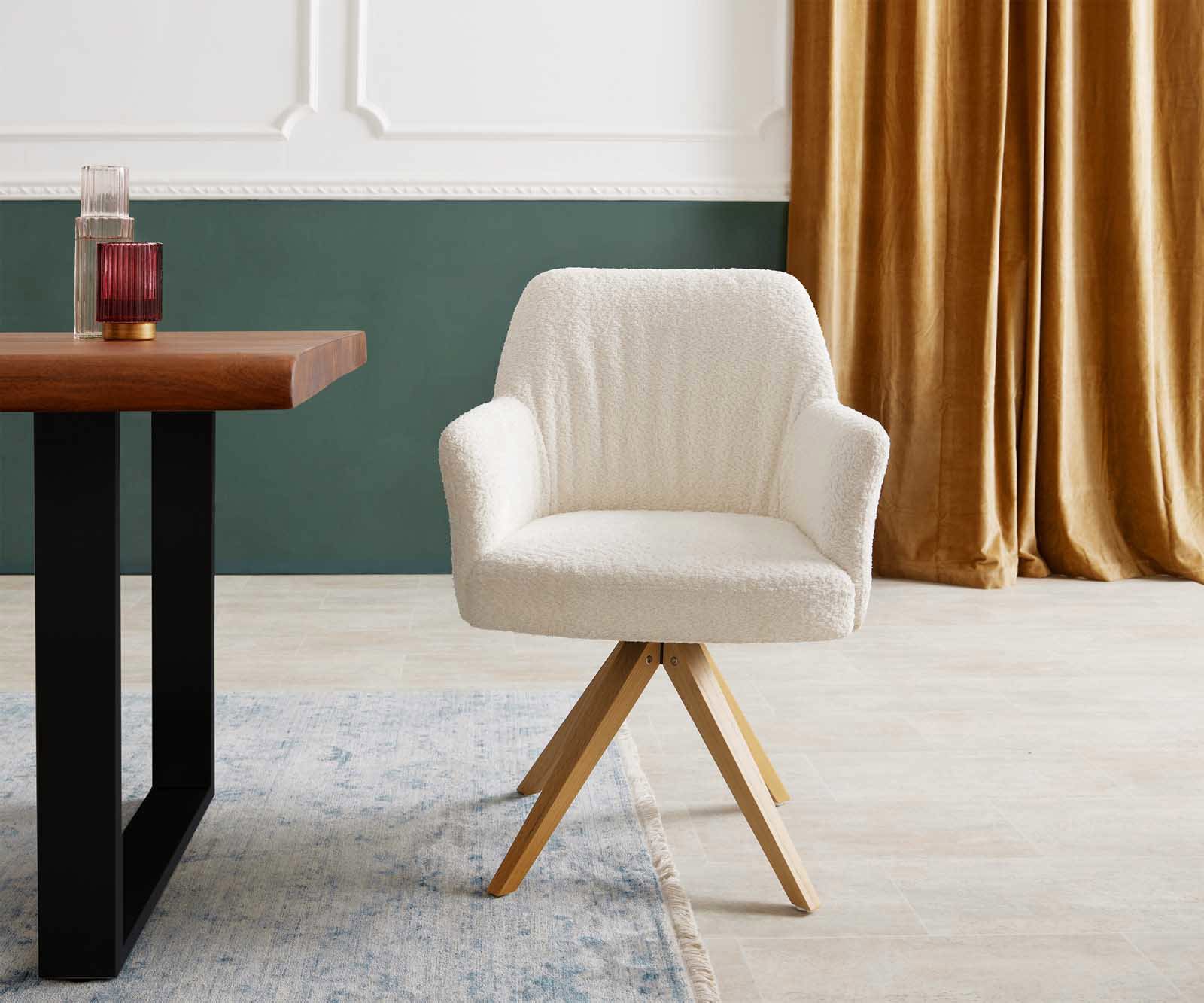 Draaistoel Xana-Flex met armleuning bouclé wit houten frame hoekig natuur 180° draaibaar pocketveer kern 1 Draaistoel Xana-Flex met armleuning bouclé wit houten frame hoekig natuur 180° draaibaar pocketveer kern 1