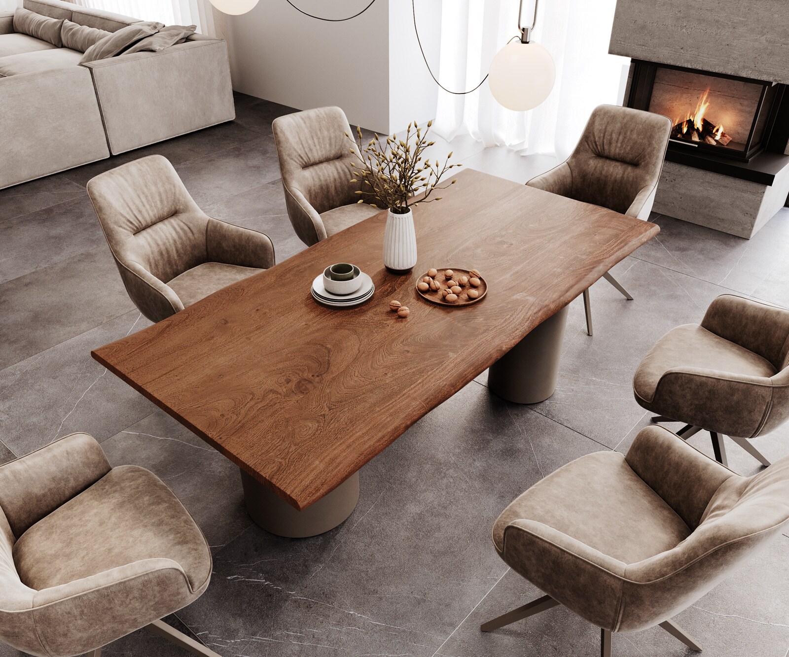 Eetkamertafel Edge 200x100 acacia bruin Troa metaal effectafwerking titaan Live-Edge 3
