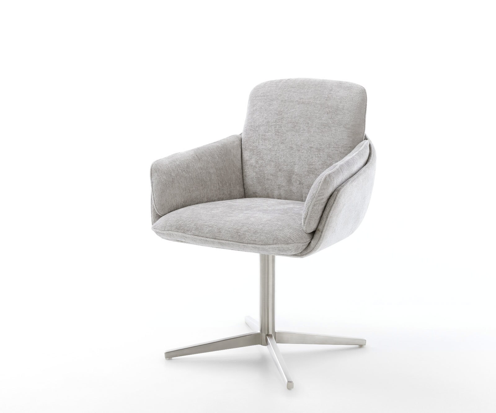 Draaistoel Luan-Flex met armleuning chenille zilver grijs kruispoot roestvrij staal 360° draaibaar