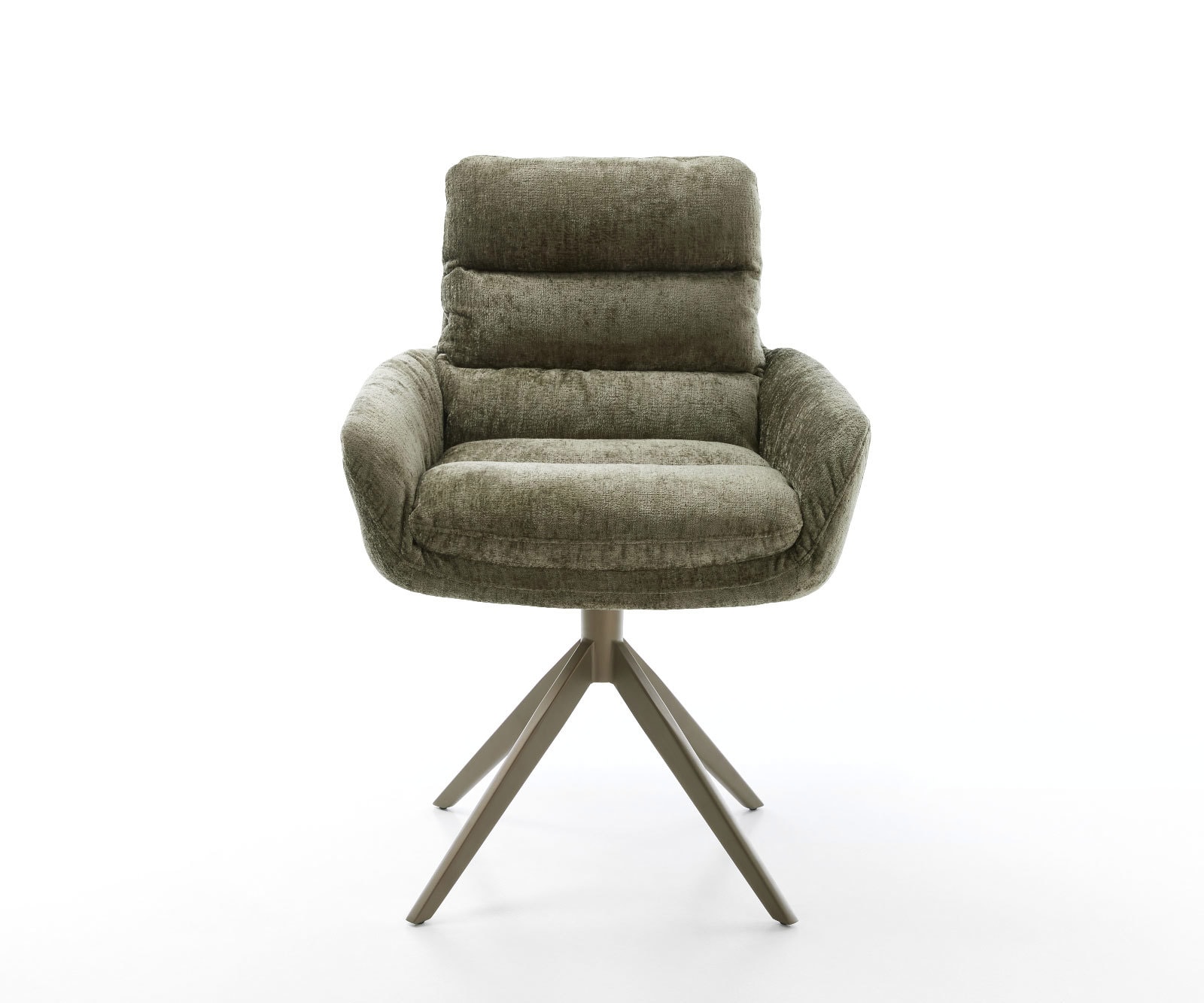 Draaistoel Abelia-Flex met armleuning chenille olijfgroen kruisframe breed afwerking met titanium 360° draaibaar 2
