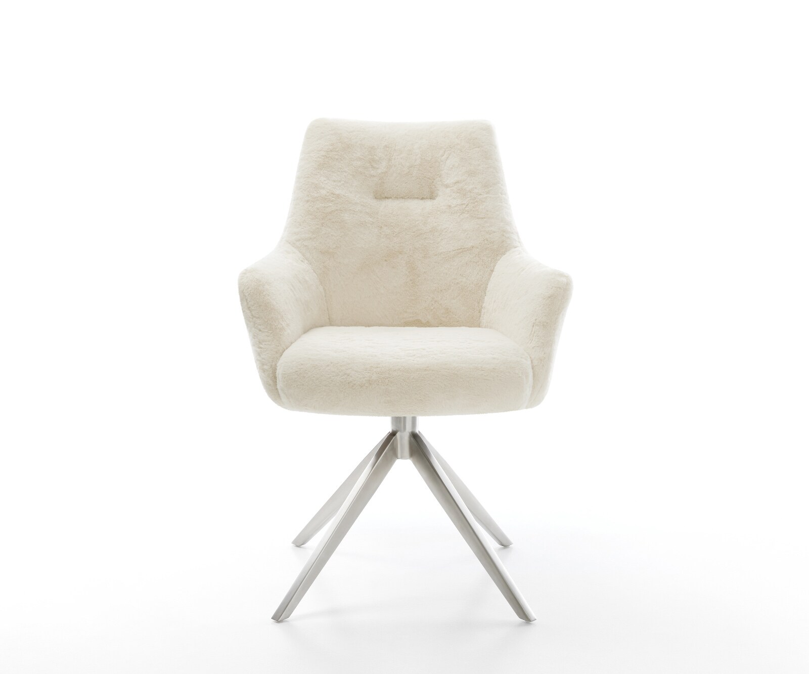 Draaistoel Alja-Flex met armleuning pluchen crème-wit kruisframe breed roestvrij staal 360° draaibaar rocker-functie pocketveer kern 2