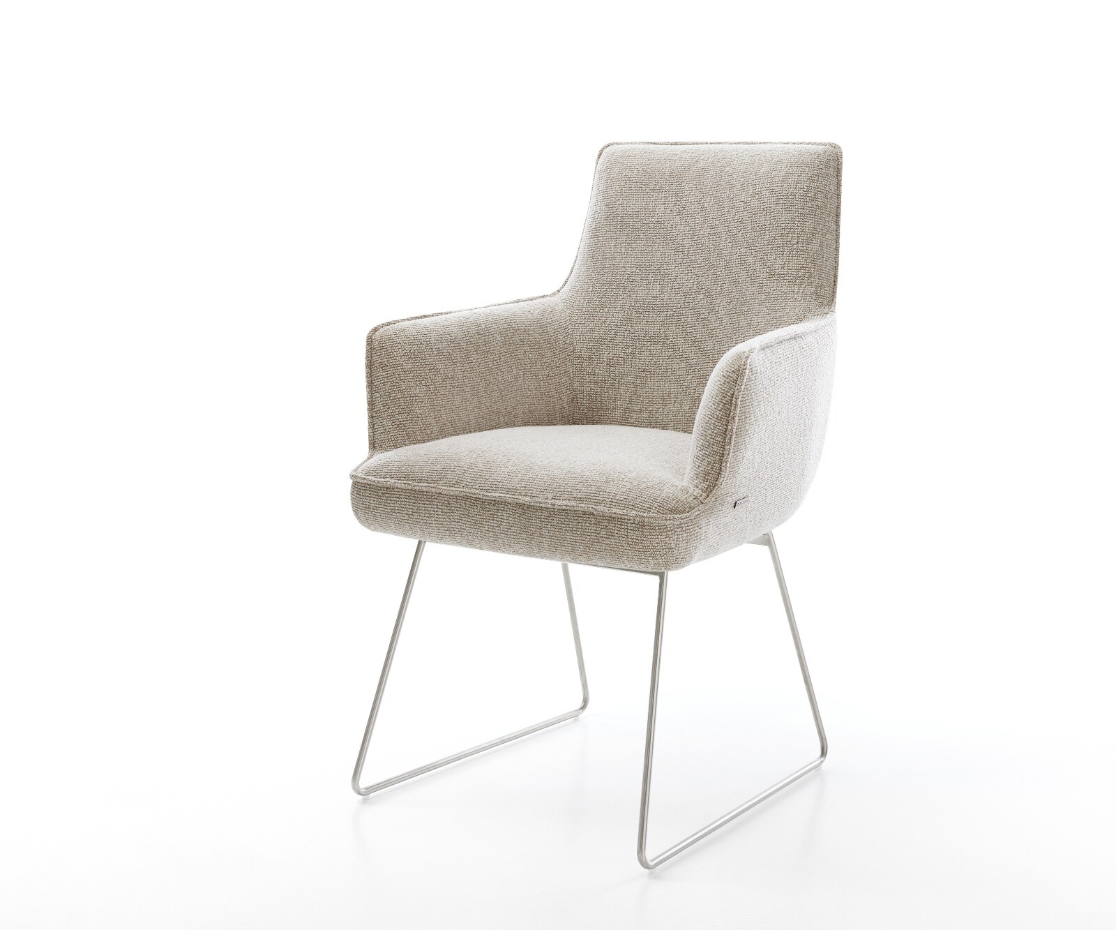 Eetkamerstoel Heira-Flex met armleuning geweven stof beige slipframe roestvrij staal pocketveer kern 1