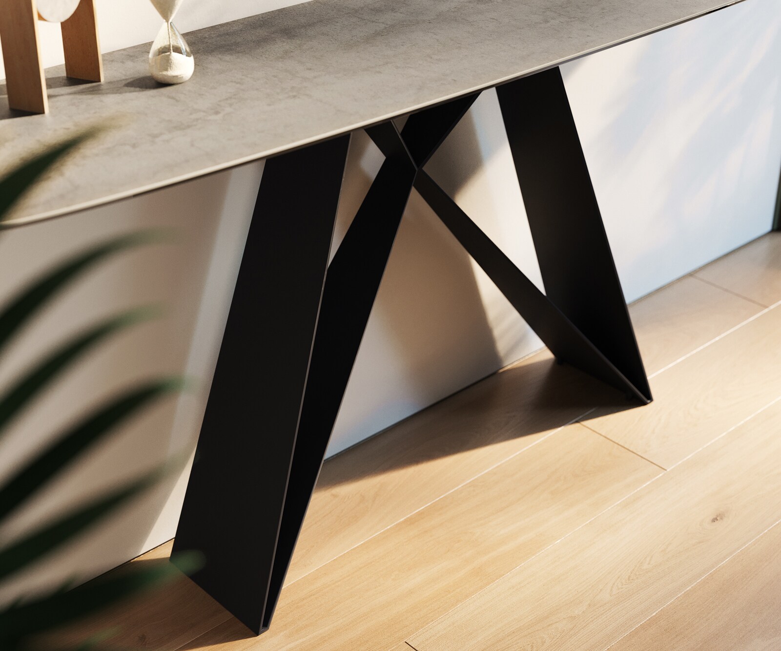 Consoletafel Edge Bootvorm 180x40 cm Keramiek Betongrijs Velio Metaal Zwart 6