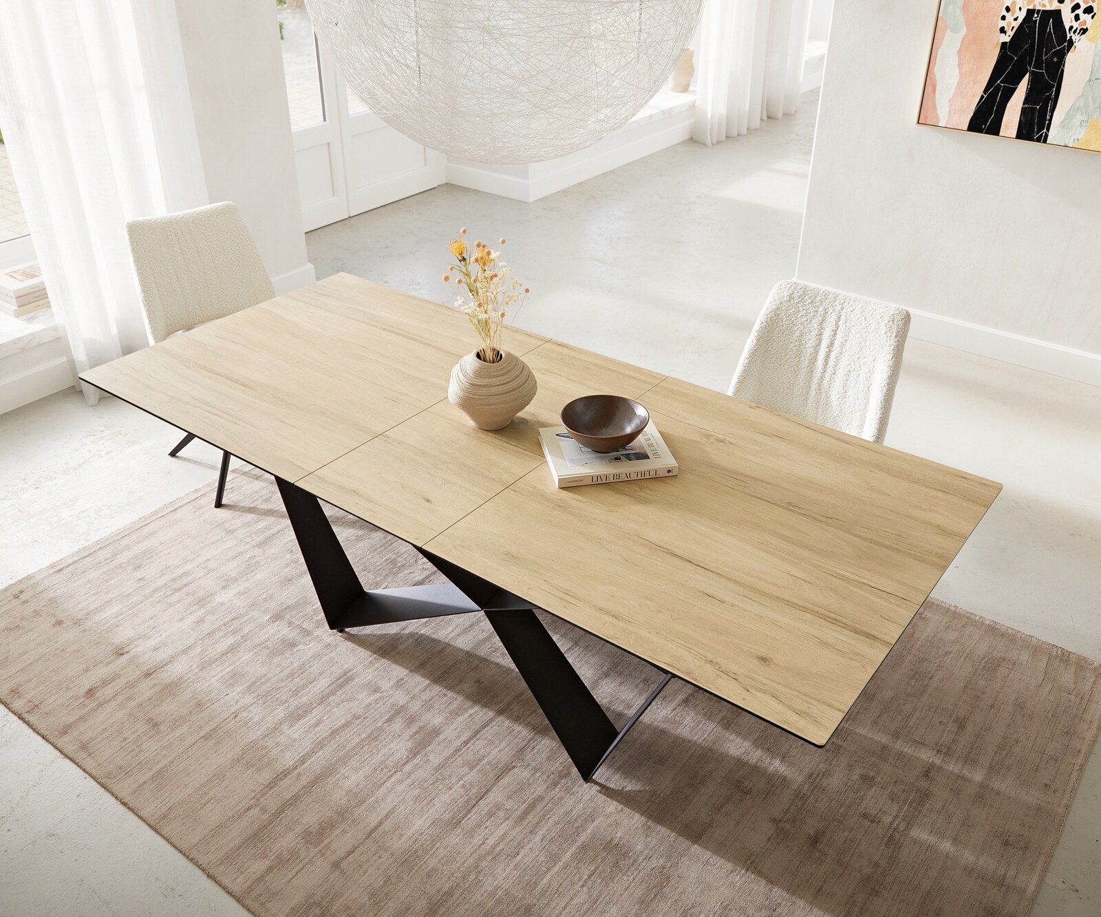 Eetkamertafel Edge 180-220x100 keramiek Laminam® Sabbia eiken kleur spider vlak staal zwart uitschuifbaar 4