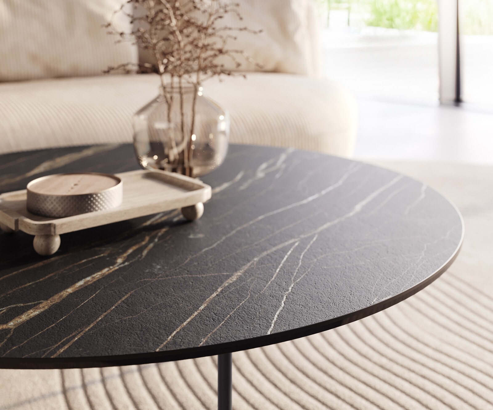 Salontafel Edge rond 100x100 cm keramiek Laminam® Noir Desir bruin Trive zwart metaal 4
