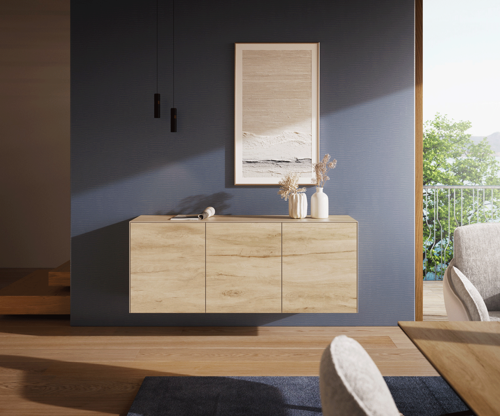 Dressoir Cuor 150 cm Keramiek Laminam® Sabbia Eiken gekleurd 3 Deuren Zwevend 2