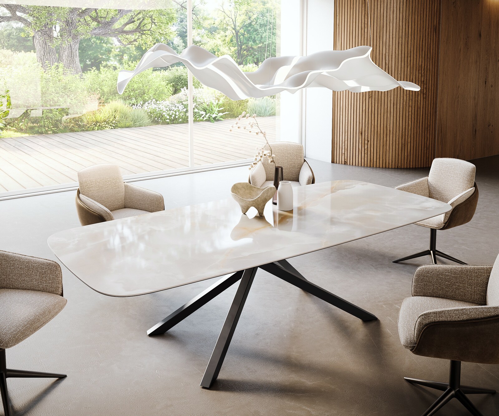 Eetkamertafel Edge Boot 270x120 cm Keramiek Iris FMG Onice Grigio kruisonderstel Rechthoek Zwart 1