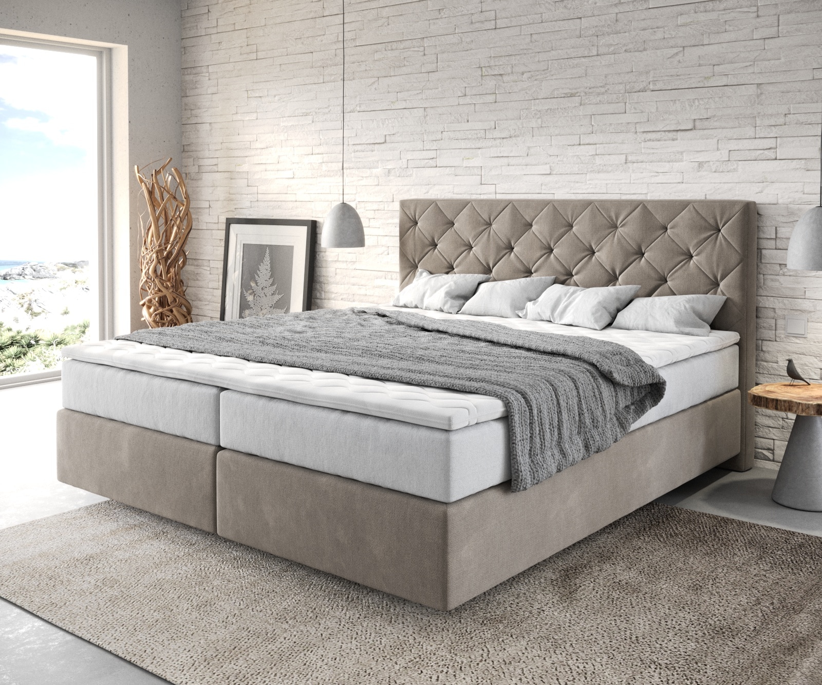 Boxspringbed Dream-Great 180x200 cm Microvezel Beige met TFK Matras en Visco Topper Boxspringbed Dream-Great 180x200 cm Microvezel Beige met TFK Matras en Visco Topper