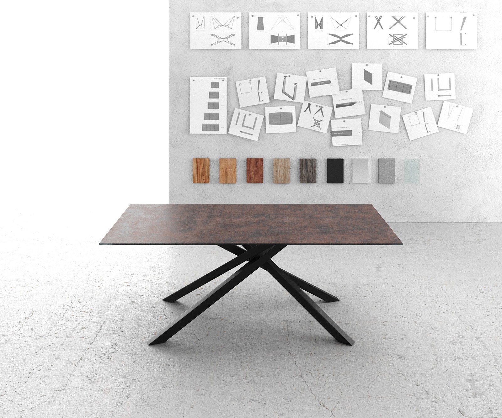 Eettafel Edge 200x100 glas antiek bruin kruisframe rechthoek zwart 1 Eettafel Edge 200x100 glas antiek bruin kruisframe rechthoek zwart 1