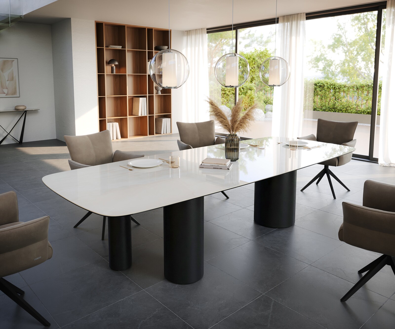 Eettafel Edge Boot 300x120 cm Keramiek Onyx Champagne Troa Metaal Zwart 1