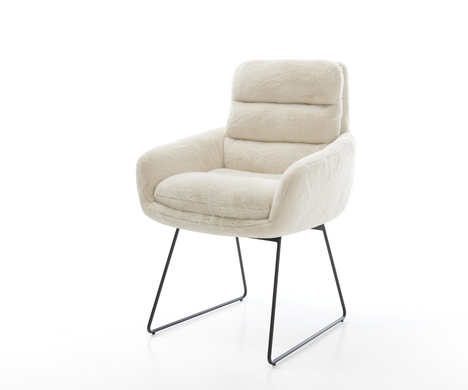 Eetkamerstoel Abelia-Flex met armleuning pluchen crème-wit slipframe zwart 1