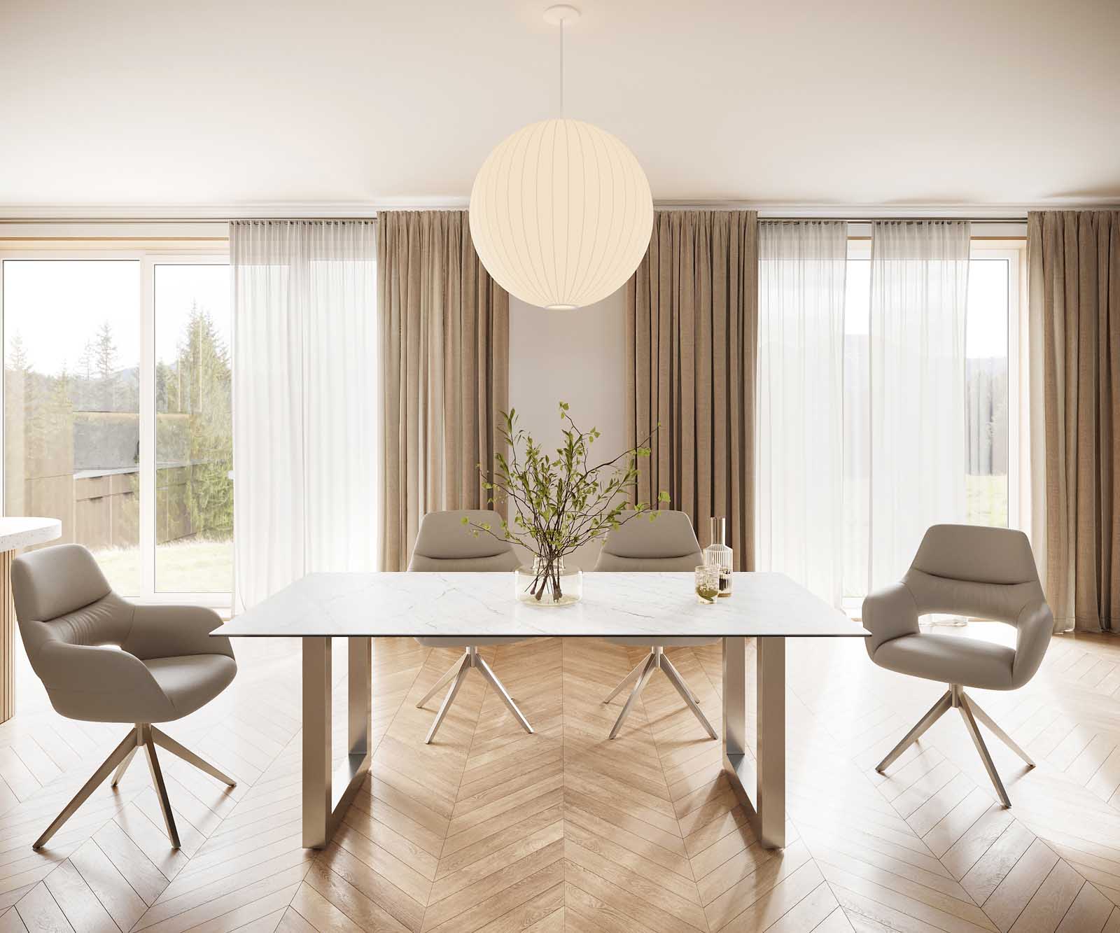 Eettafel Edge 200x100 keramiek Laminam® Statuarietto wit roestvrij staal breed 1