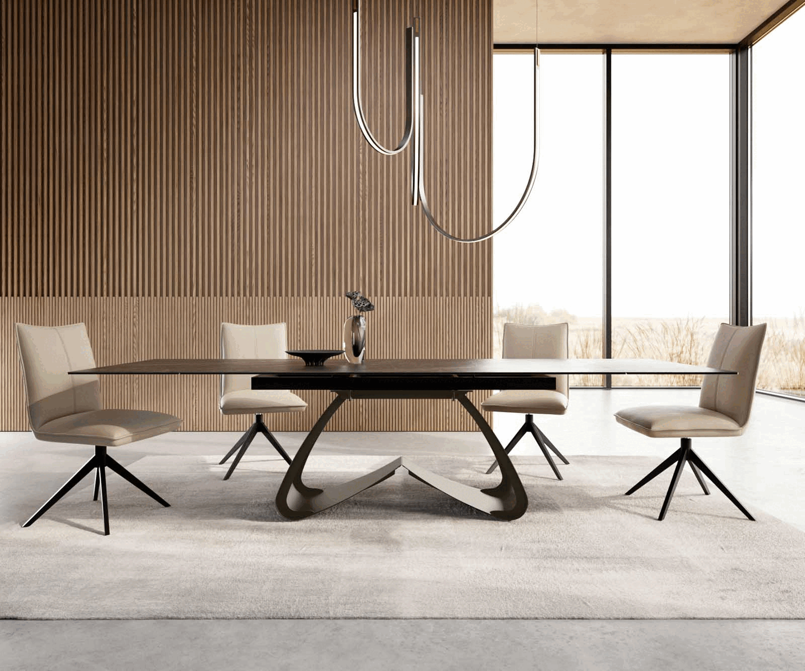Eettafel Edge 200-300x100 Keramiek Laminam®Noir Desir Bruin W-frame Effectafwerking Titanium Uitbreidbaar 2