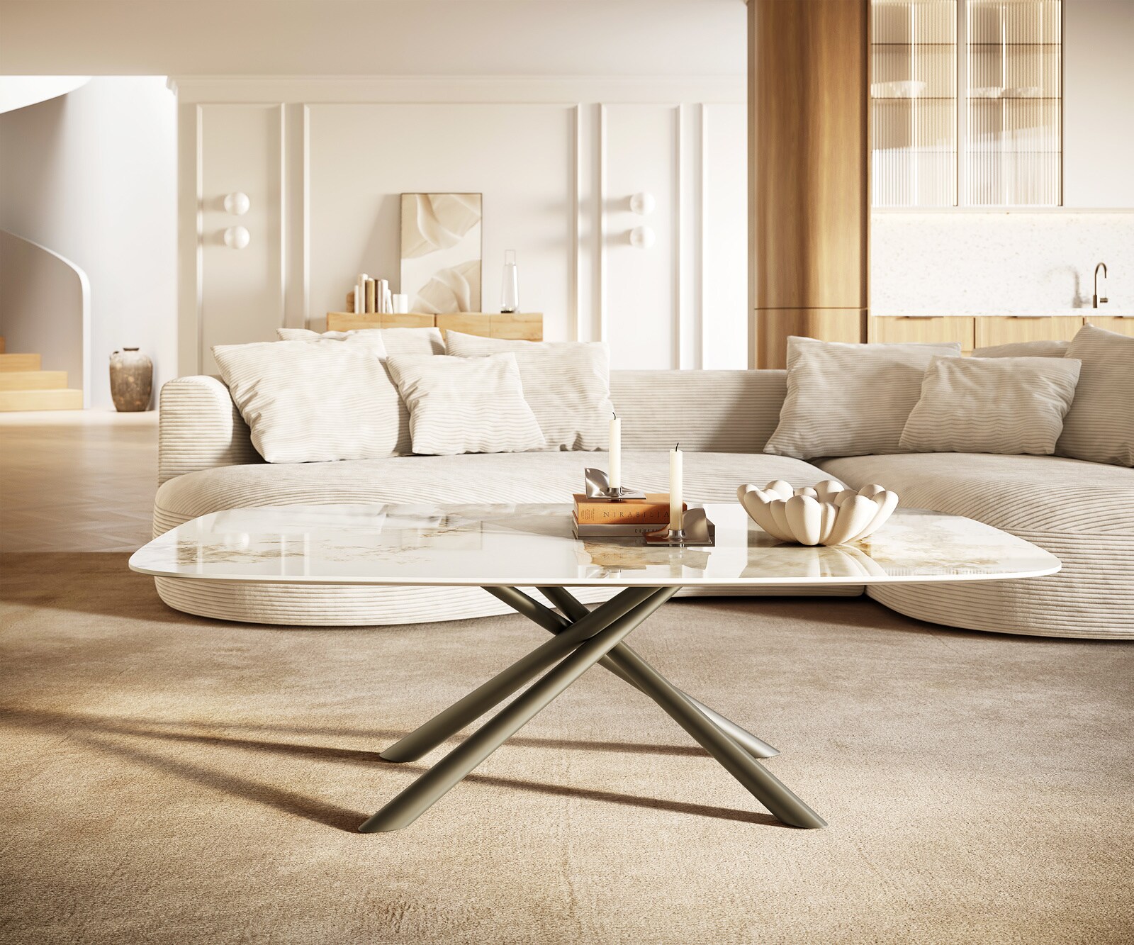 Salontafel Edge Boot 140x80 cm keramiek Minas Melange Sarity Metall effectafwerking titaan 2