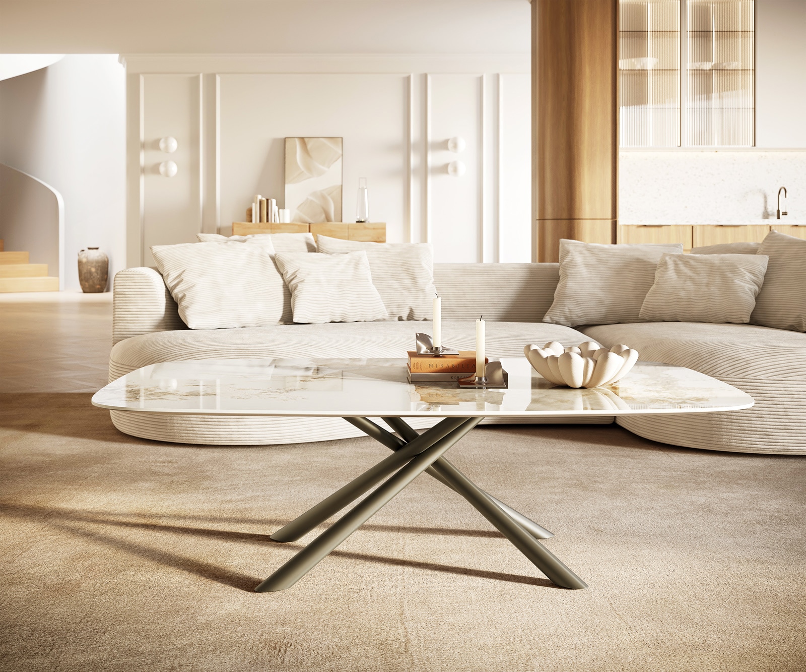 Salontafel Edge Boot 140x80 cm keramiek Minas Melange Sarity Metall effectafwerking titaan 2