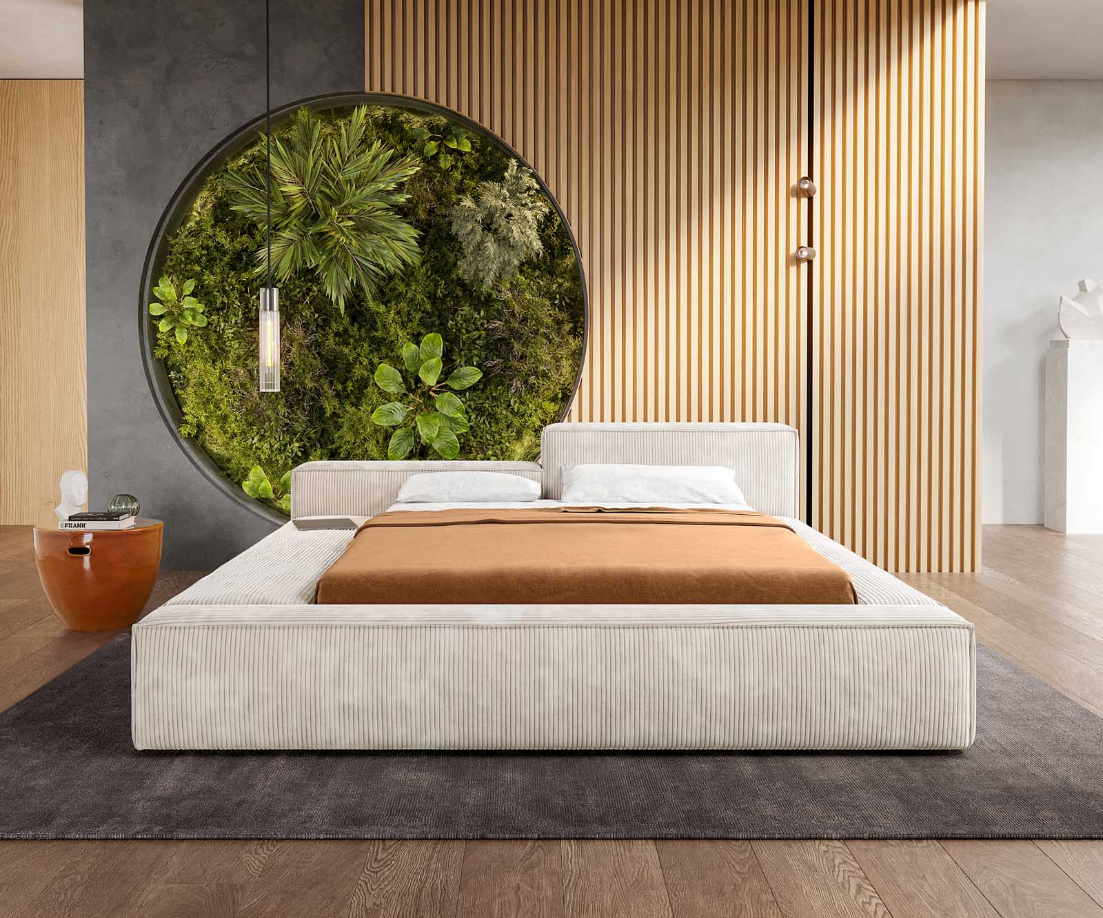 Bedframe-gestoffeerd Kalinea 140x200 cm Cord Beige 1